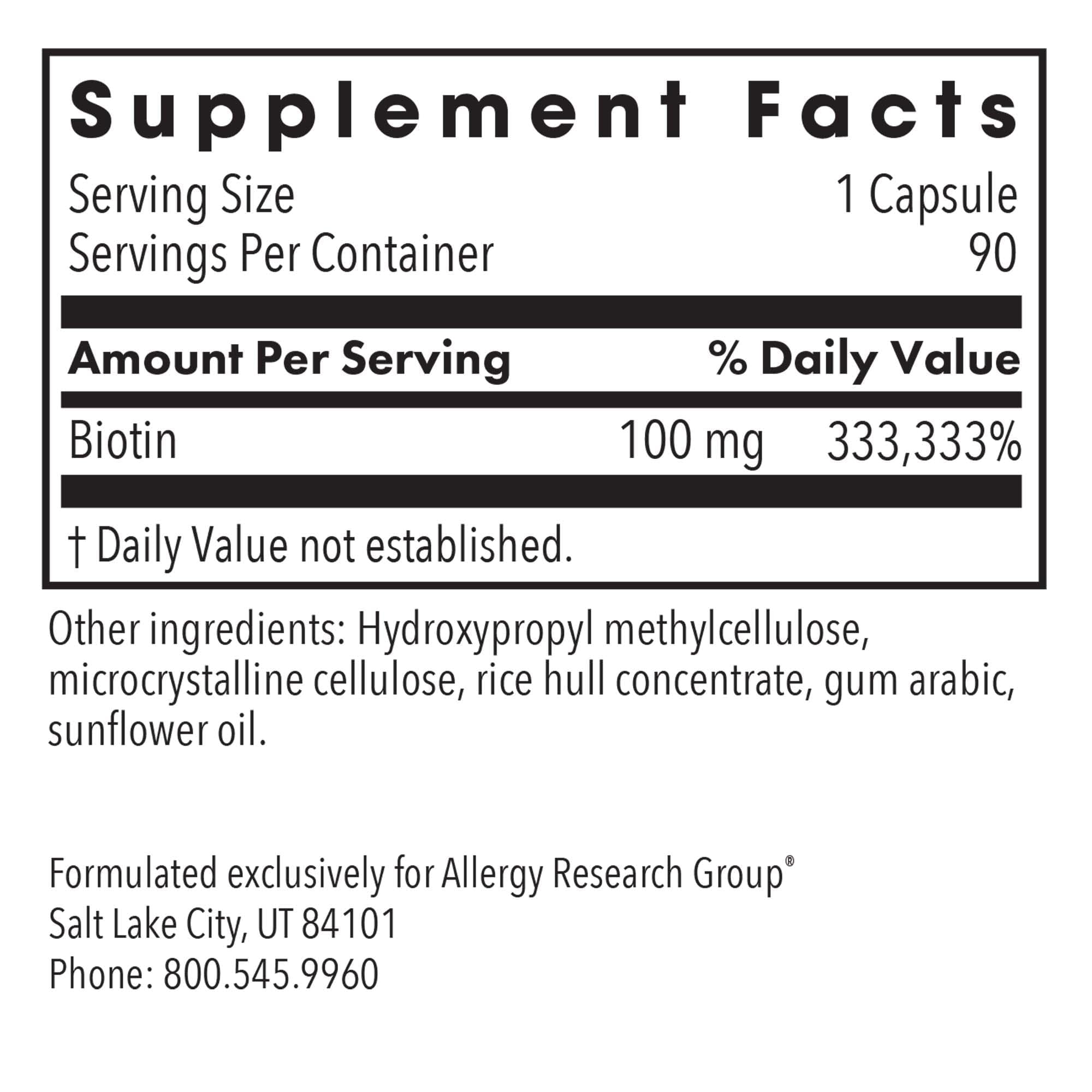 HiBiotin Allergy Research Group, capsules végétariennes pratiques pour la supplémentation quotidienne.