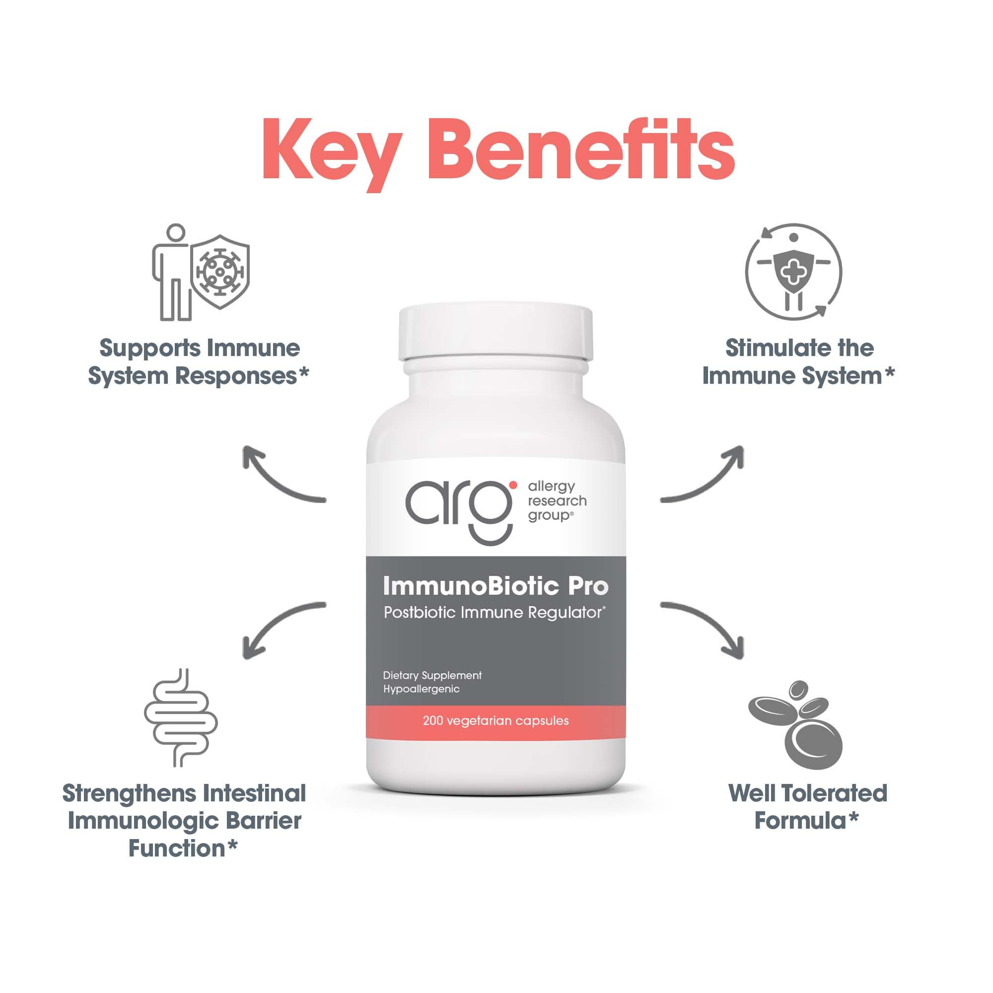 Allergy Research Group ImmunoBiotic Pro – étiquette lisible et informative, sécurité et usage.