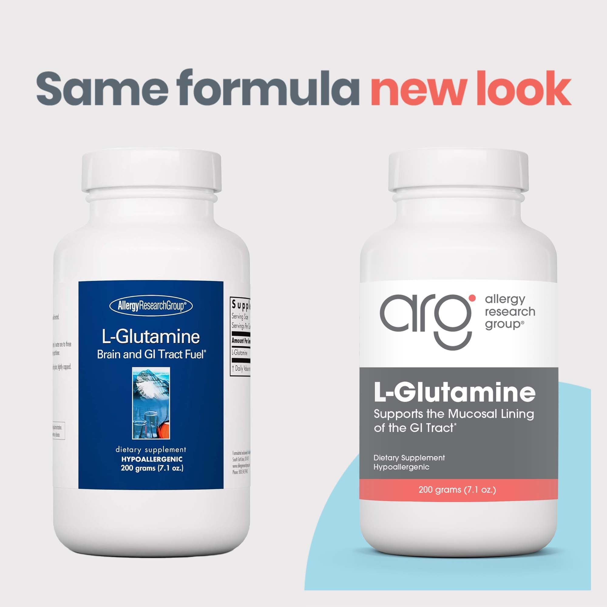 Allergy Research Group L-Glutamine, cuillère doseuse fournie, dosage simplifié pour une utilisation pratique.