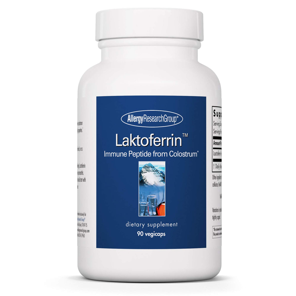 Laktoferrin Allergy Research Group bouteille 90 capsules pour un soutien immunitaire potentiel.