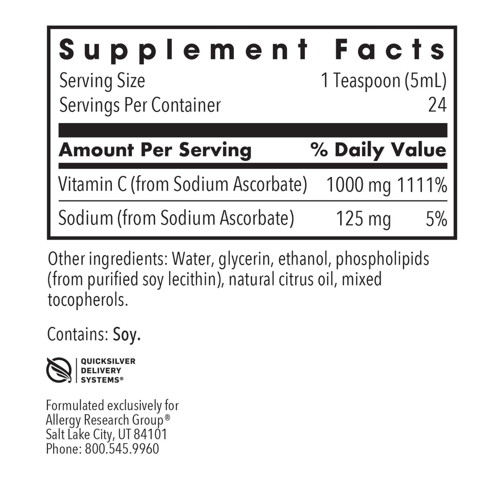 Allergy Research Group Liposomal C doseur, portions faciles à mesurer.