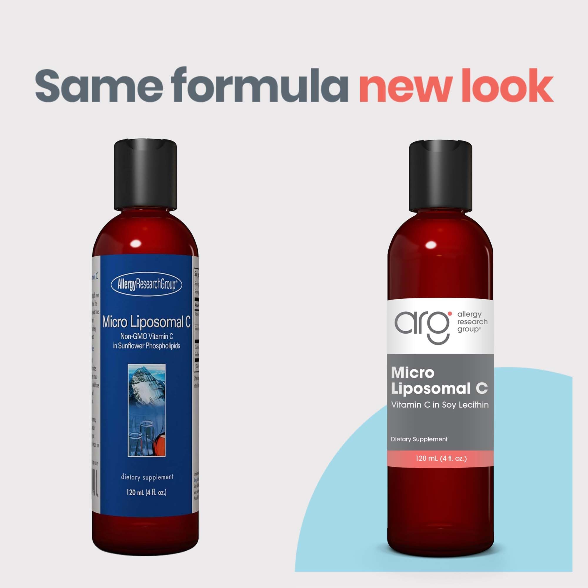 Allergy Research Group Liposomal C étiquette, informations claires et transparentes.