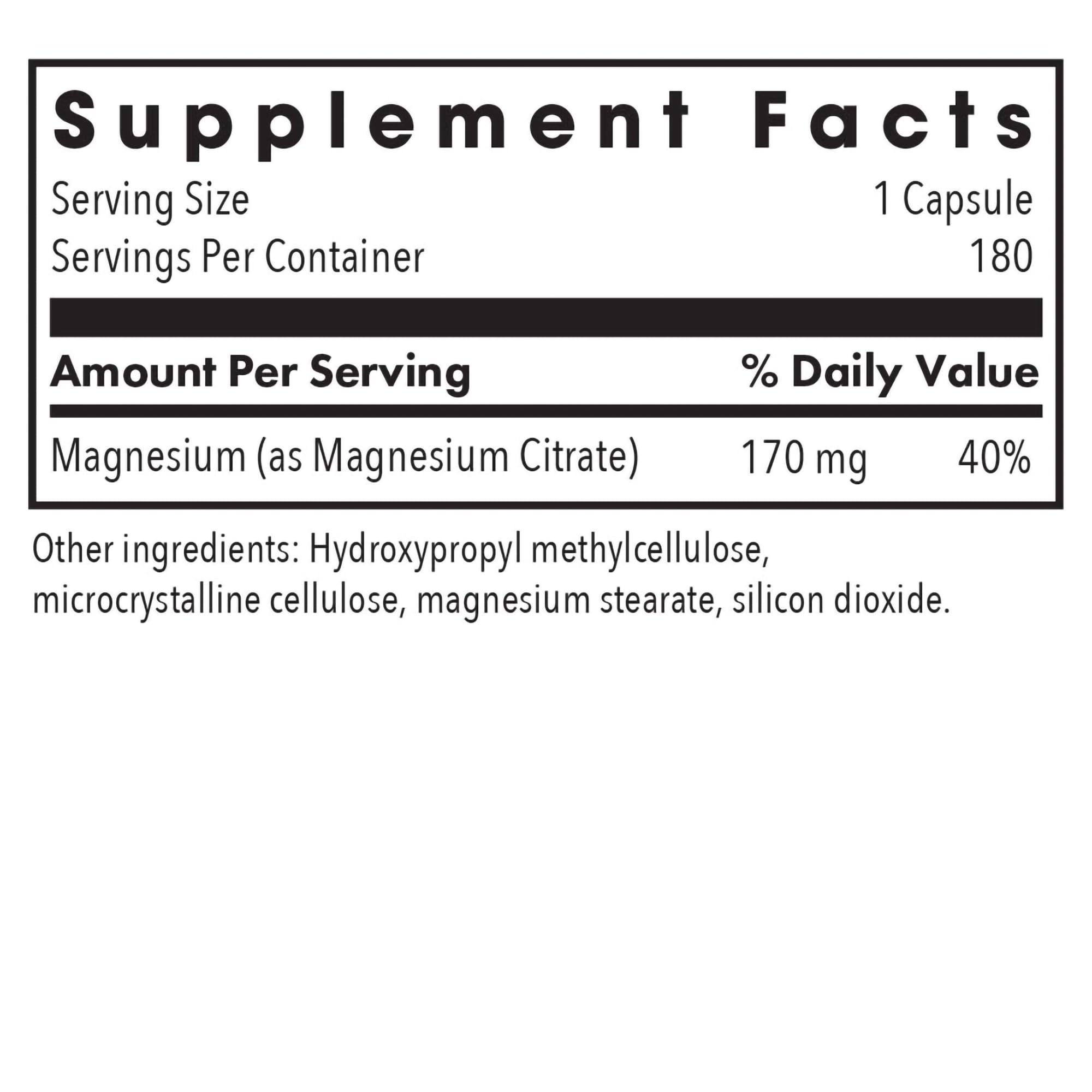 Allergy Research Group Magnésium citrate – tableau nutritionnel et magnésium citrate.
