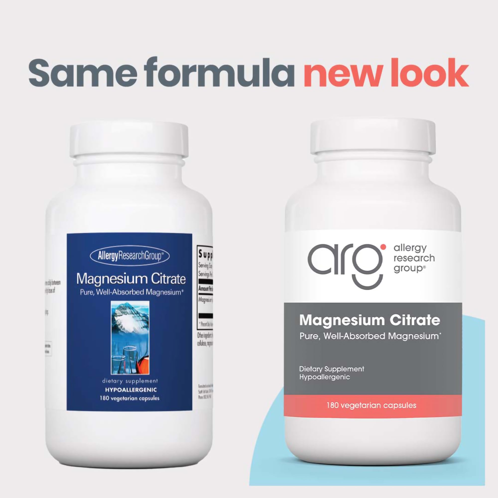 Allergy Research Group Magnésium citrate – étiquette claire et dosage quotidien.