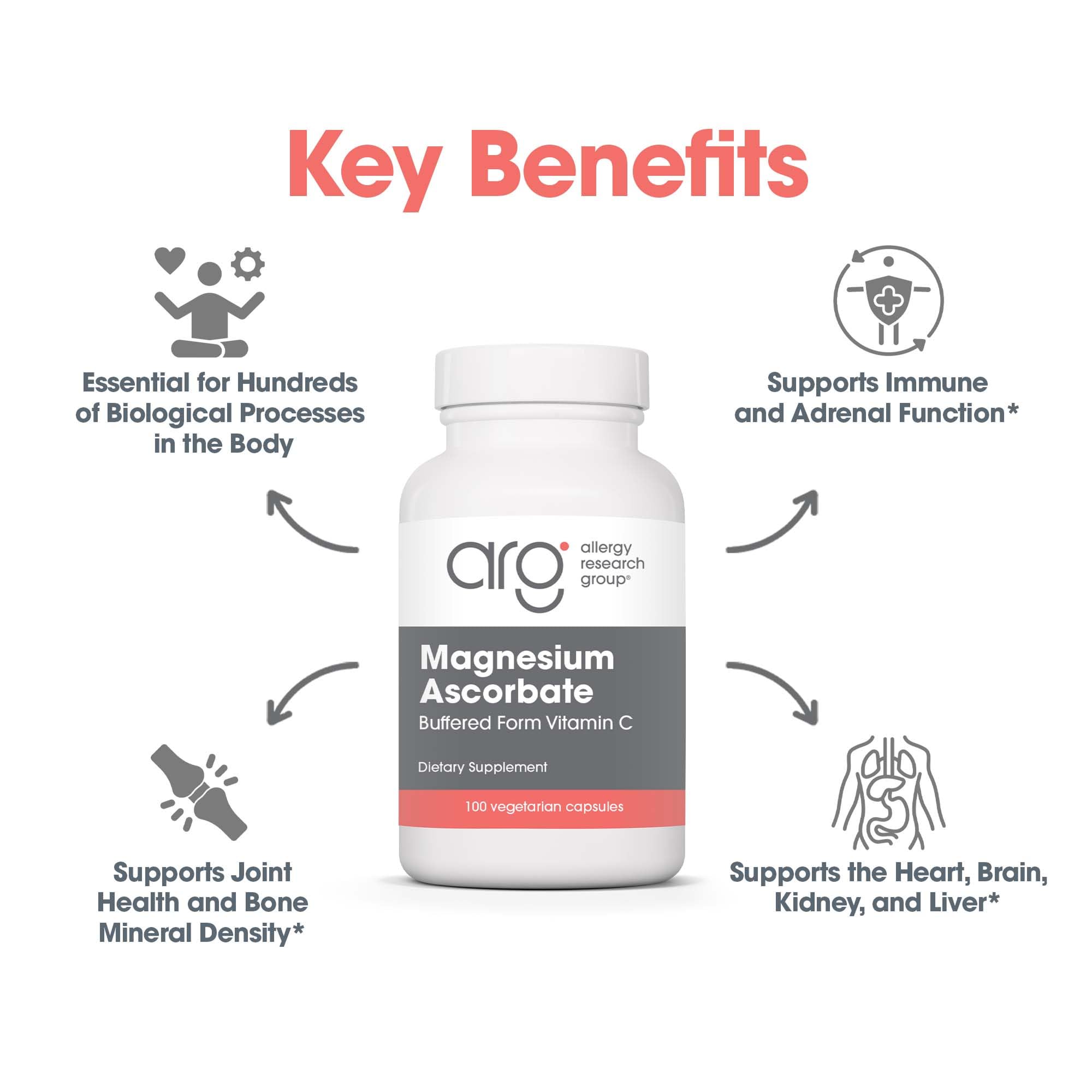 Allergy Research Group Magnésium Ascorbate – dosage clair et lisible