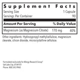 Capsules Allergy Research Group Magnesium Citrate, absorption élevée et dosage pratique