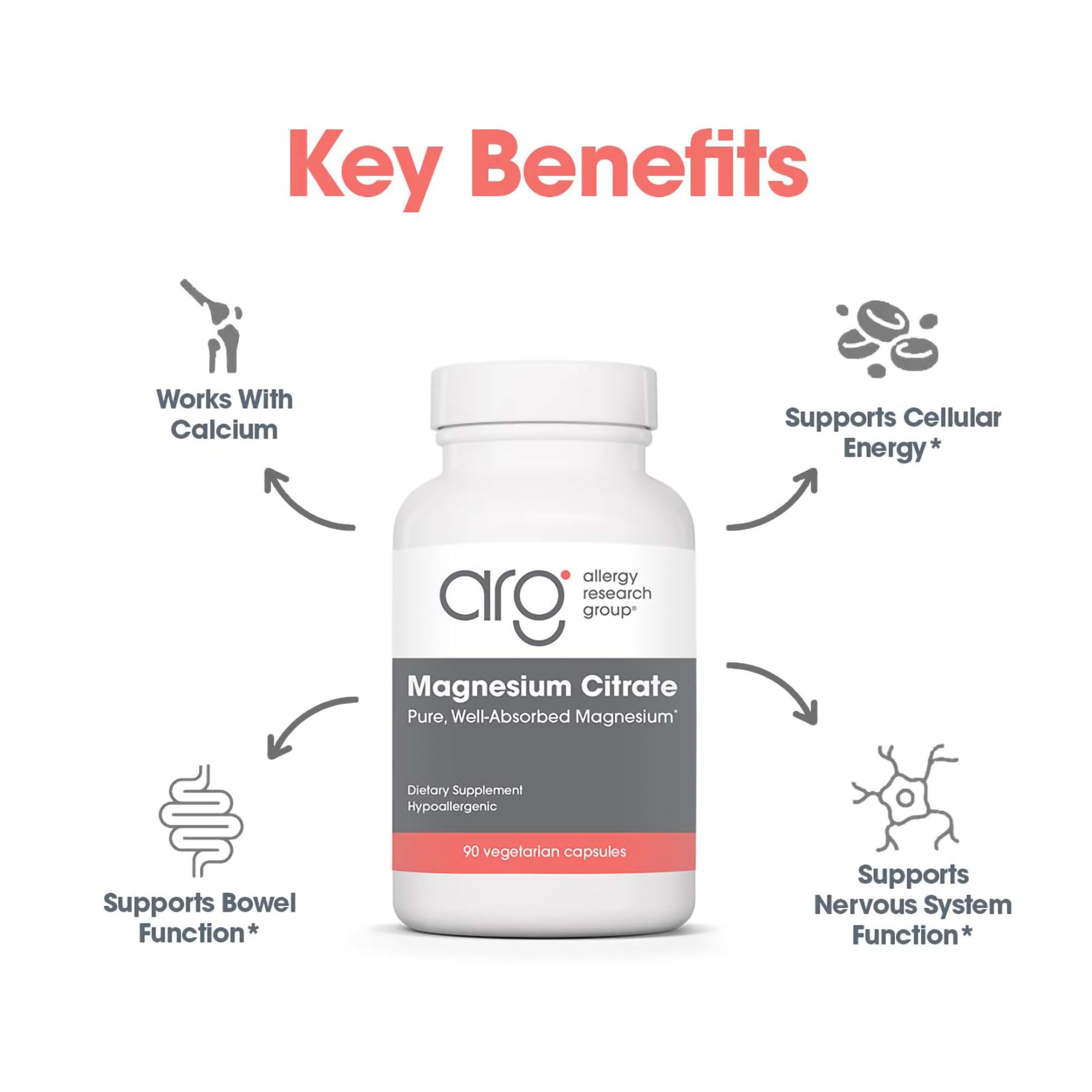 Allergy Research Group Magnesium Citrate – absence d’allergènes et sécurité renforcée
