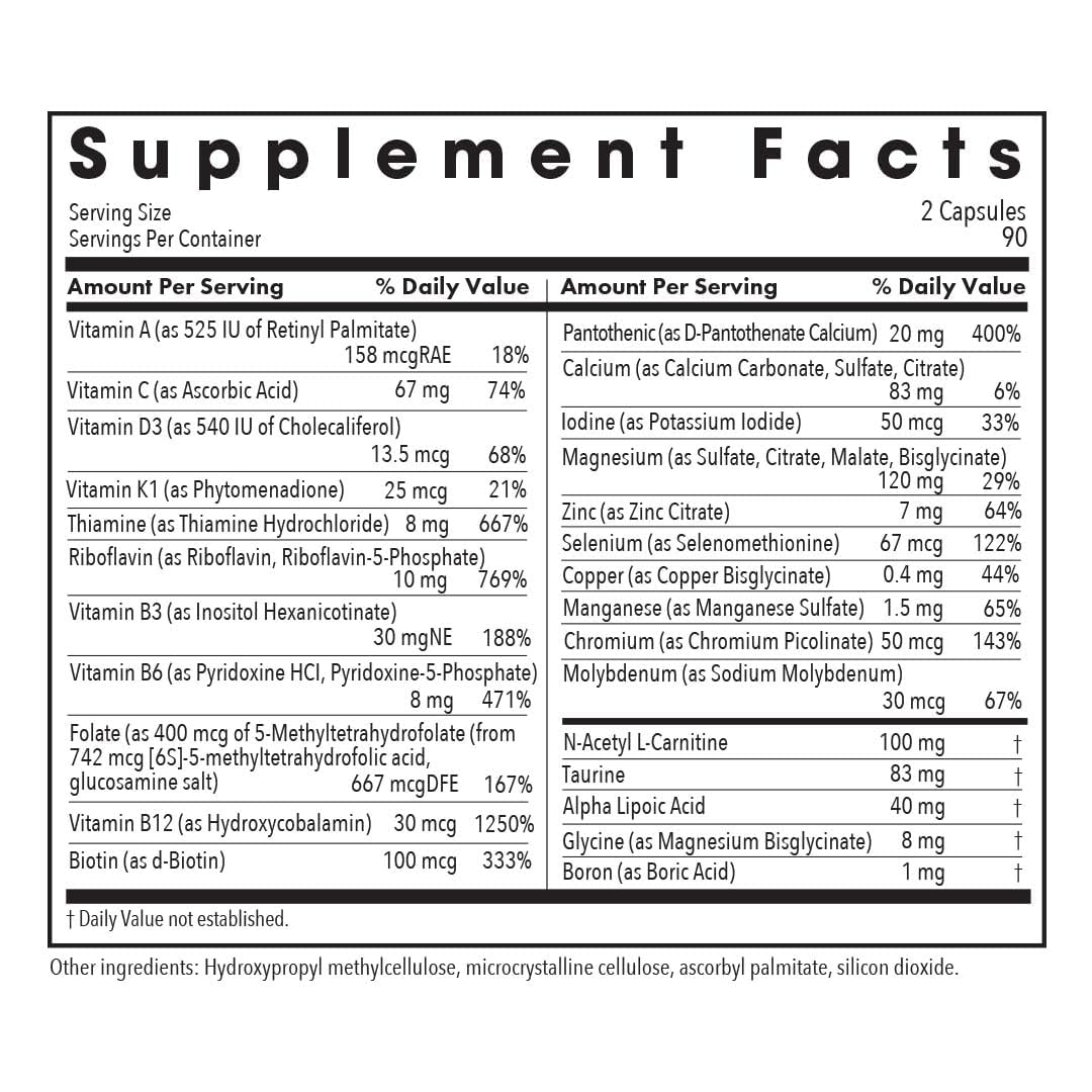 Allergy Research Group MVM-A — capsules visibles fournissant des nutriments ciblés pour adultes 50+.