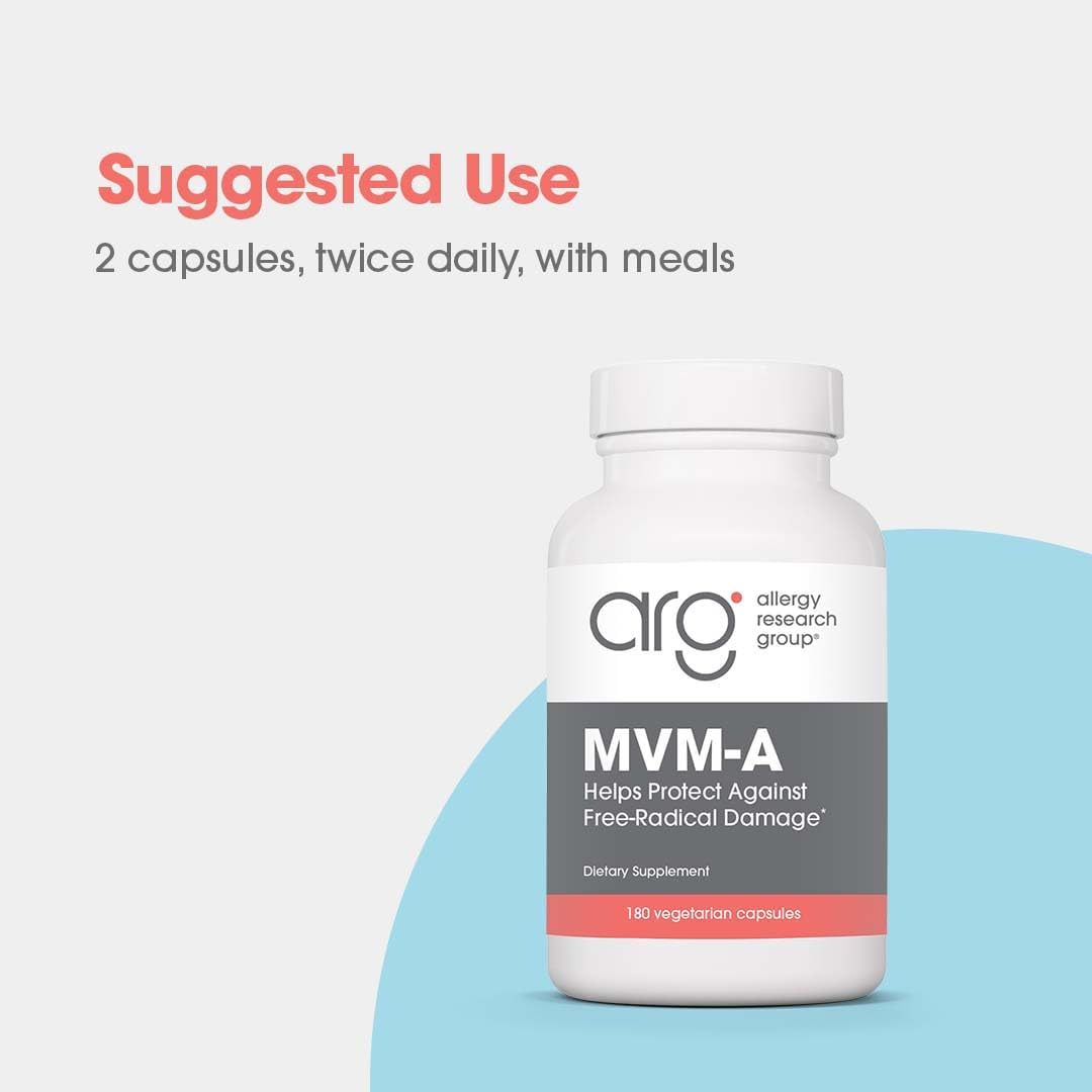 Allergy Research Group MVM-A — capsules présentées dans la main, format végétarien.