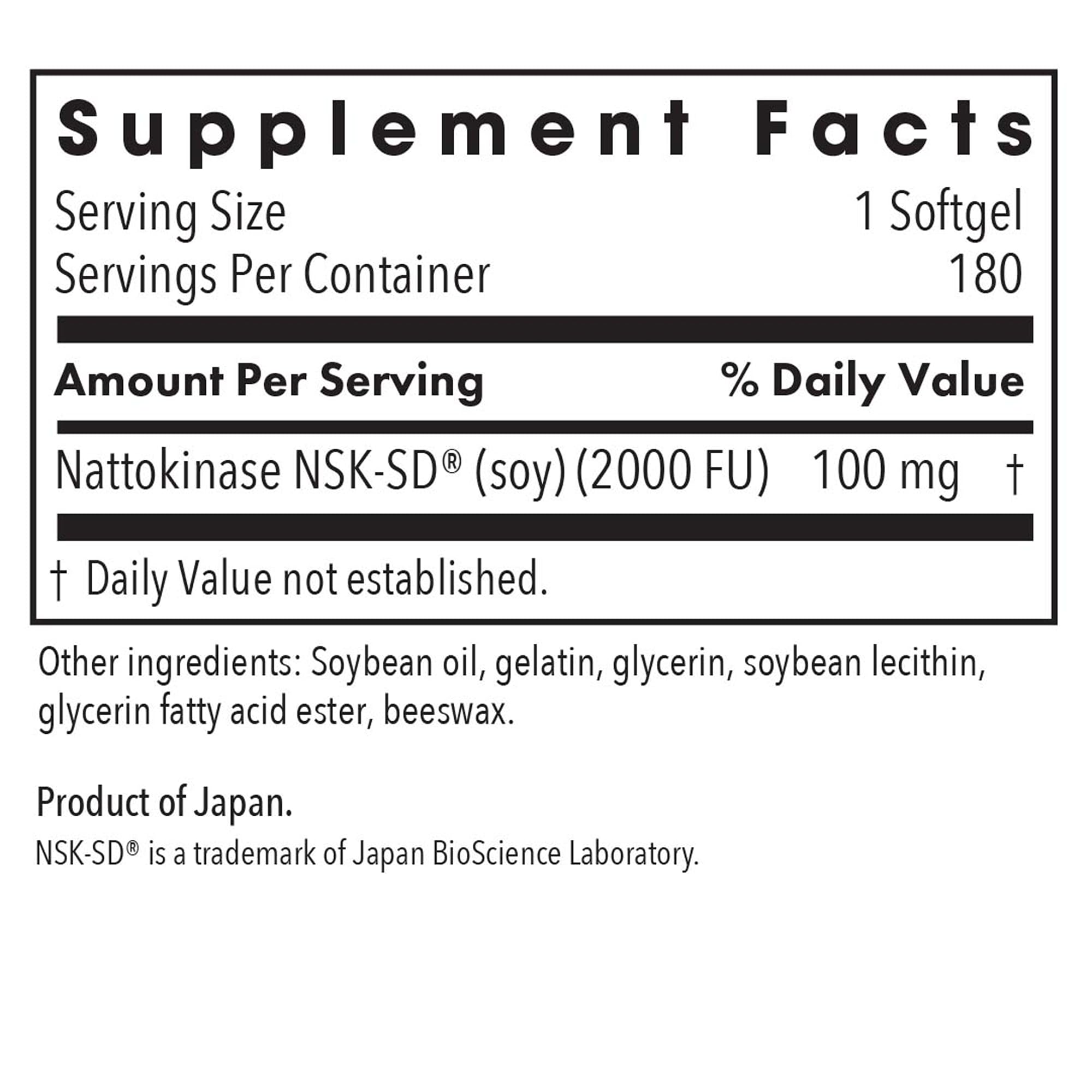 ARG Nattokinase 100 mg – etiquette: informations claires sur NSK-SD et dosage.