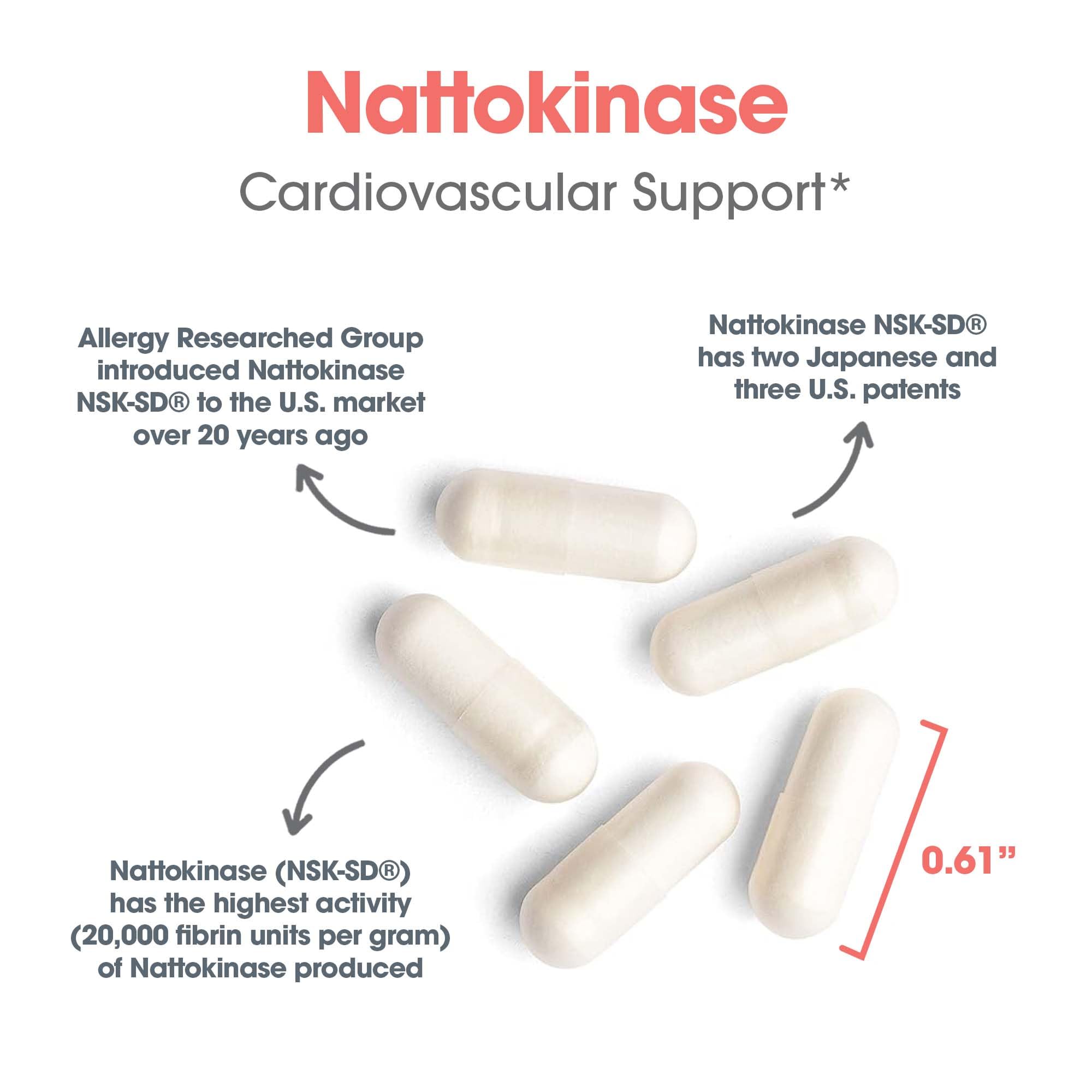 Allergy Research Group Nattokinase – emballage sans allergènes pour régimes spécifiques.