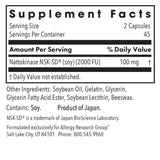 Allergy Research Group Nattokinase – étiquette indiquant des ingrédients purs et qualité.