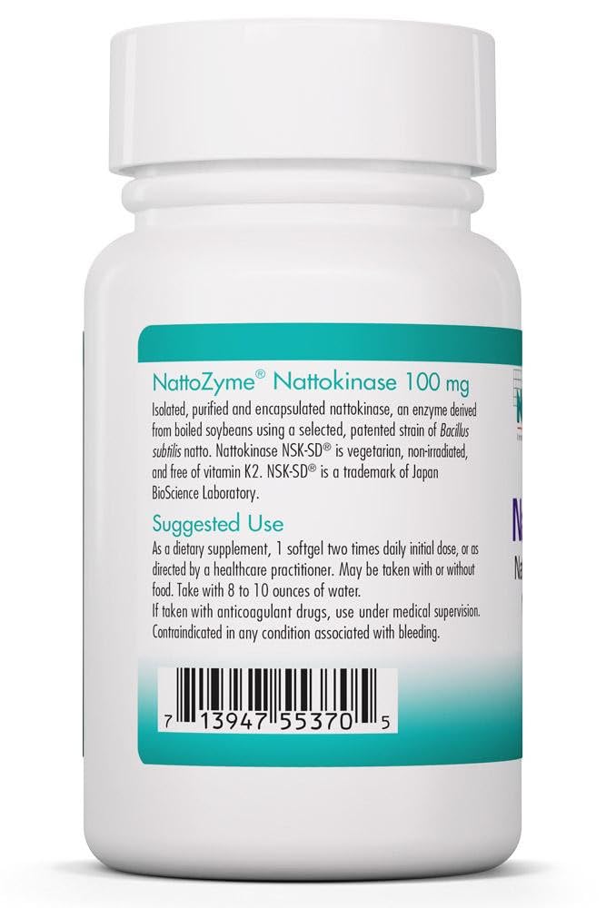 Allergy Research Group NattoZyme 100 mg - Étiquette claire avec informations sur le produit.