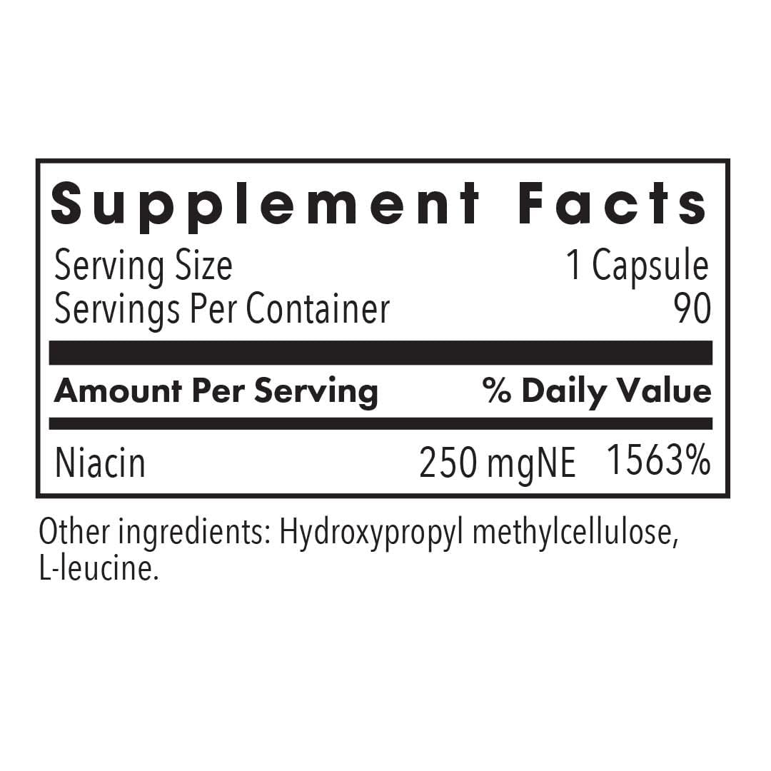 Allergy Research Group Niacine – étiquette du produit claire et informative