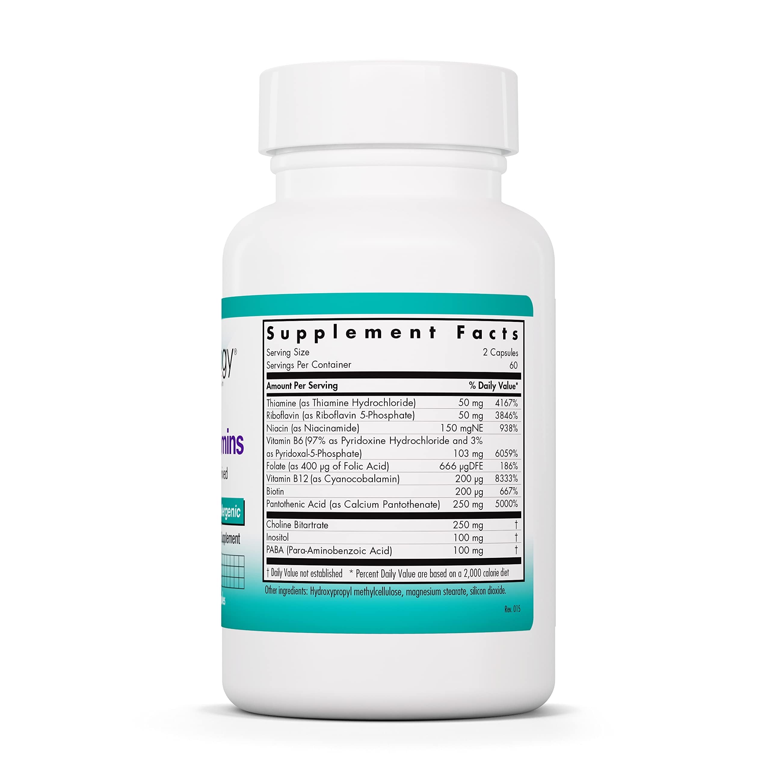 Nutricology B Complex Gelules avec gélules végétariennes visibles pour régime.