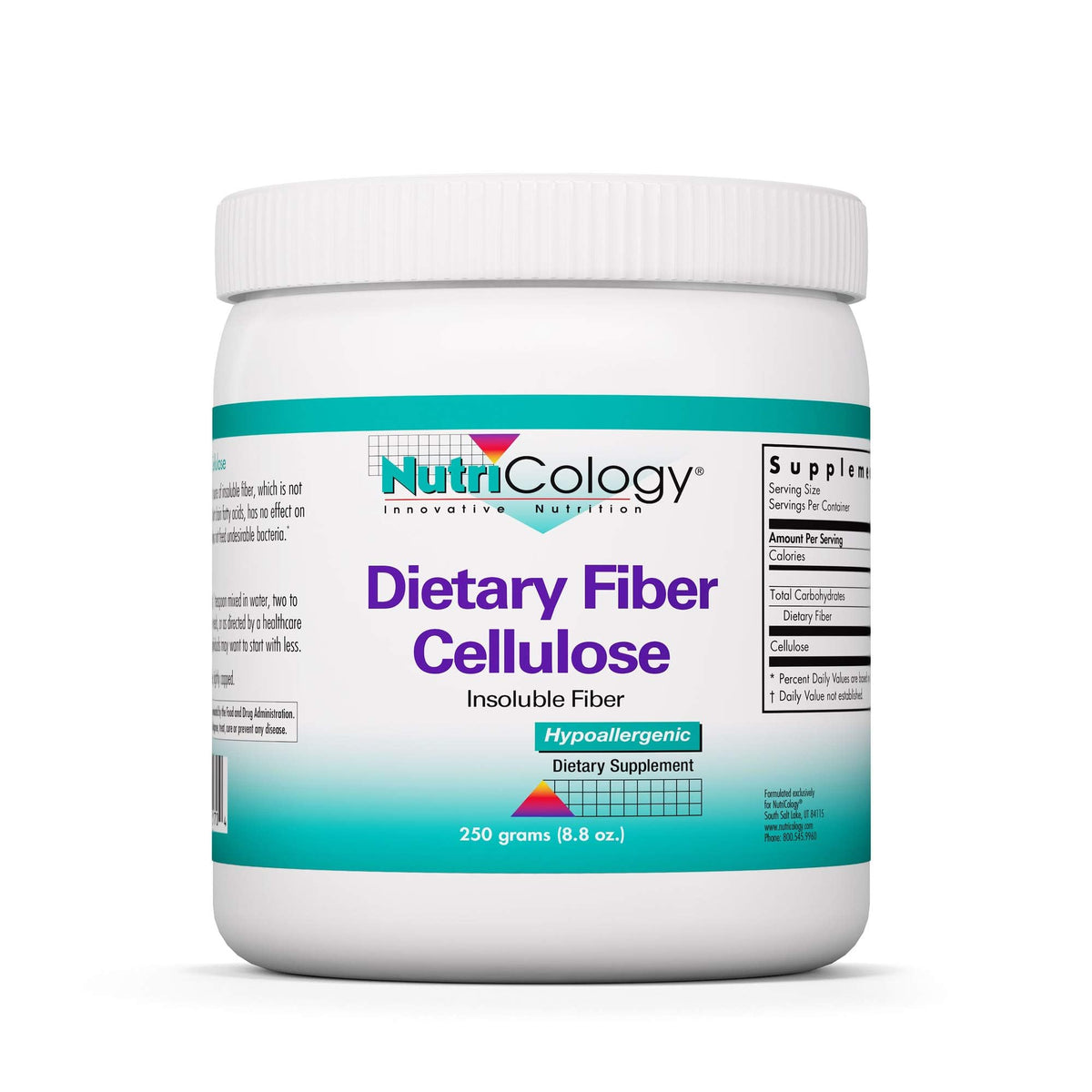 Nutricology Fibre insoluble en poudre, texture fine, soutien potentiel à la digestion