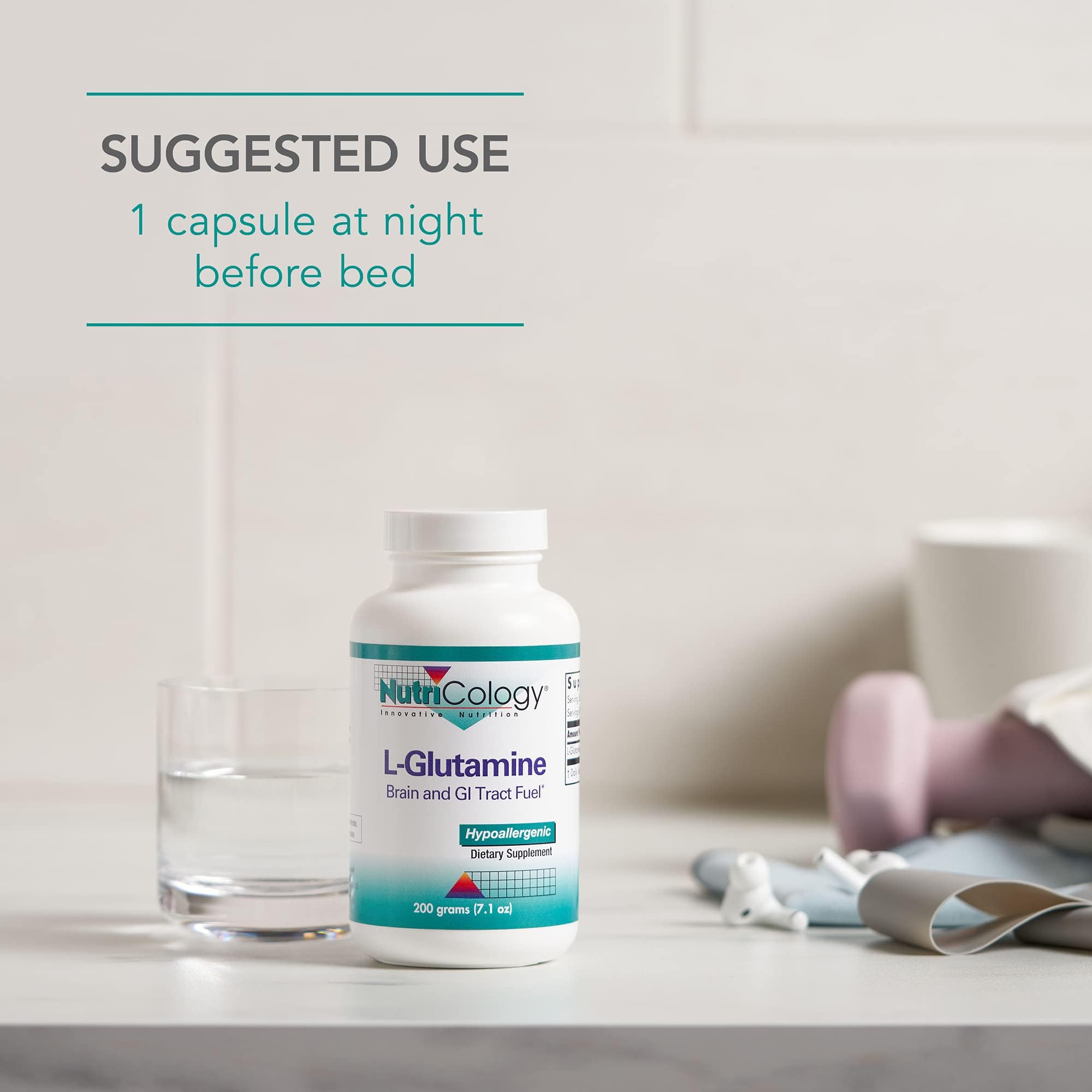 Nutricology L-Glutamine peut être pris avant les repas selon les préférences.