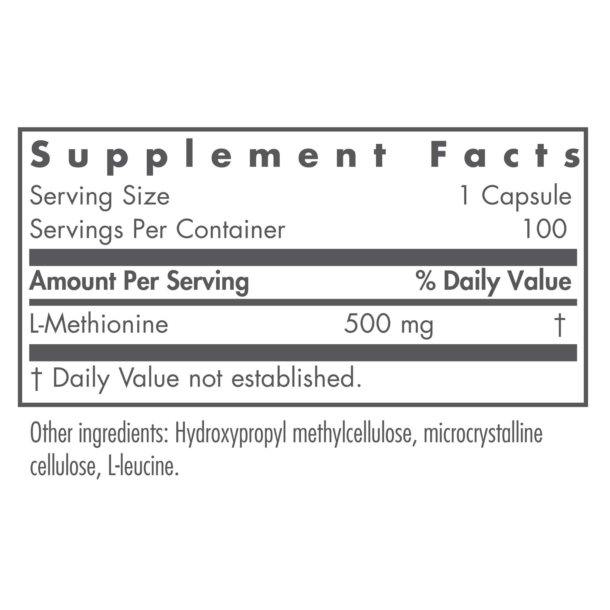 Nutricology L-Méthionine, gélules faciles à prendre et dosage pratique.