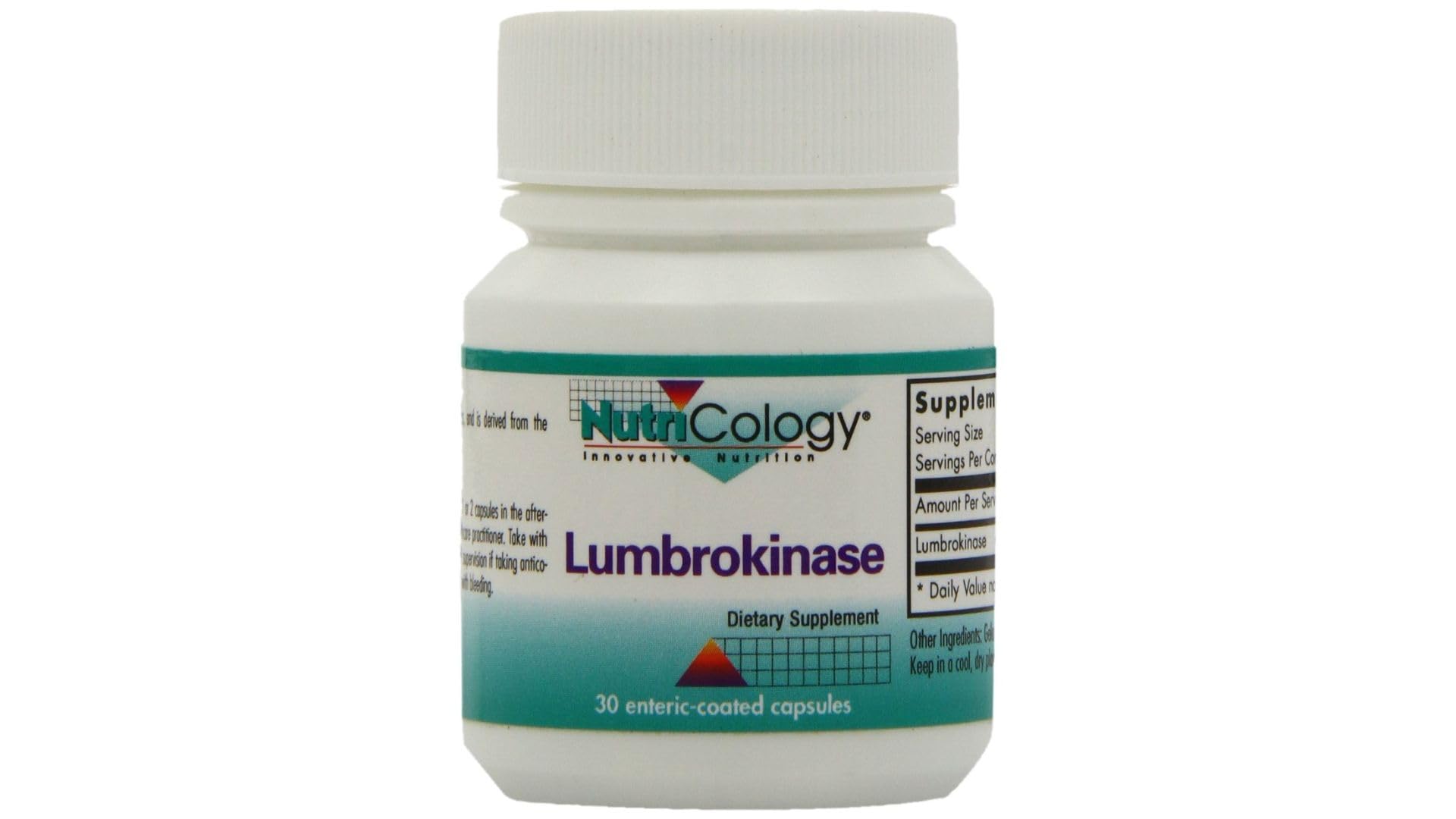 Allergy Research Group Nutricology Lumbrokinase: bouteille avec capsules et potentiel soutien circulatoire.