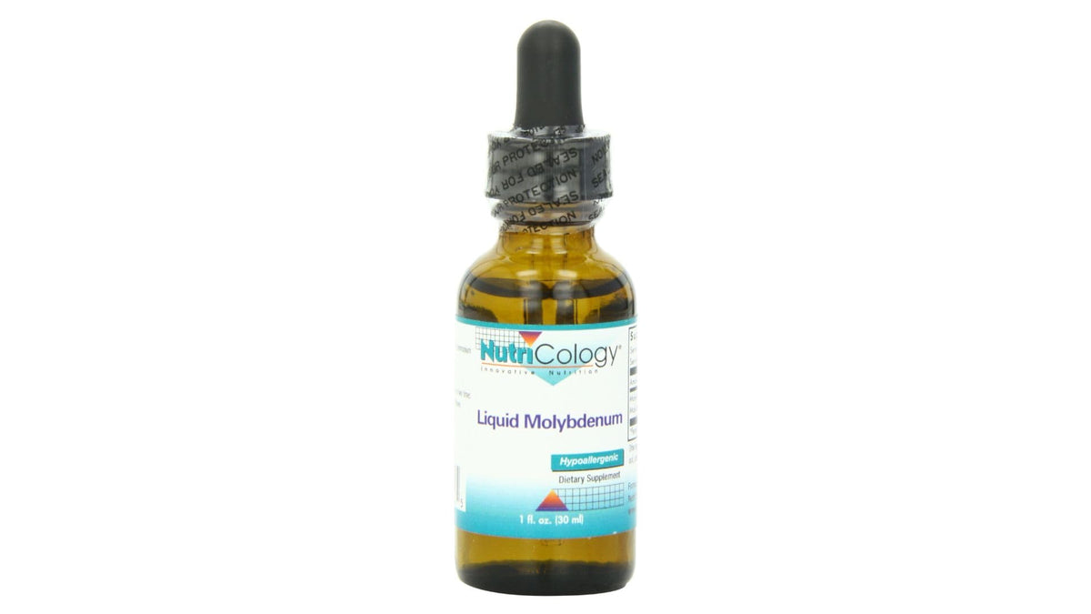Nutricology molybdene goutte-bouteille, prise pratique pour soutenir le métabolisme du soufre.