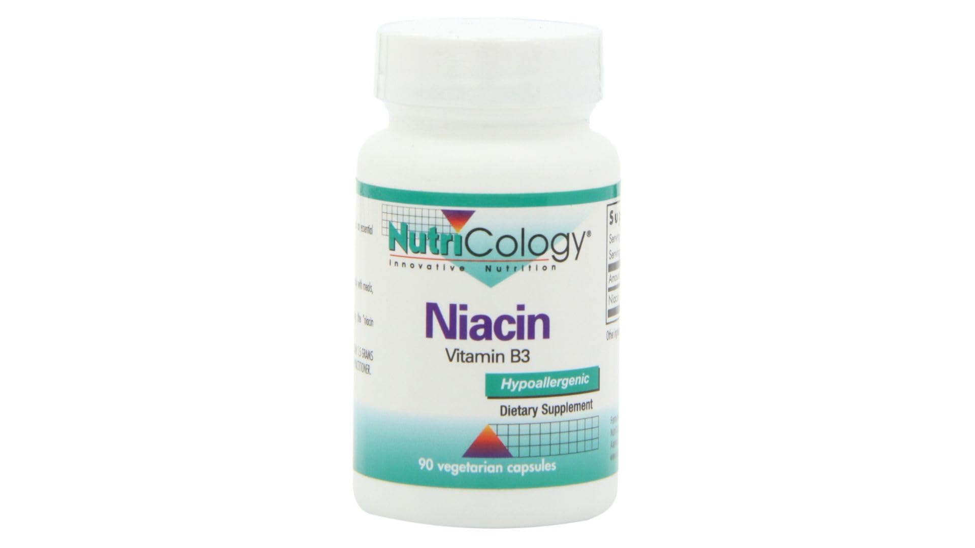 Nutricology Niacin – capsules sur bouteille, soutien potentiel du métabolisme énergétique.