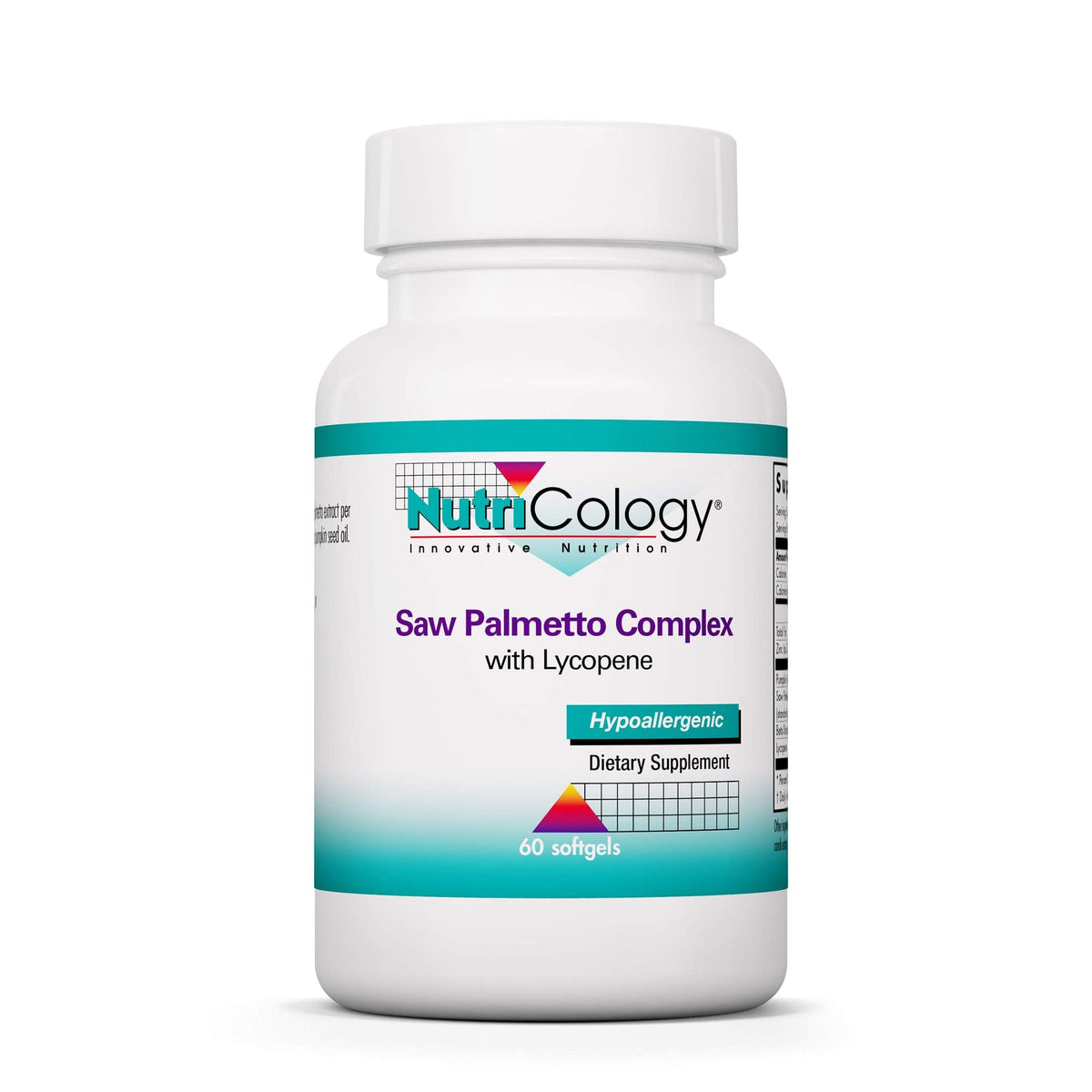 Nutricology Saw Palmetto Complex, bouteille-gelules-molles, soutien potentiel au bien-être quotidien.