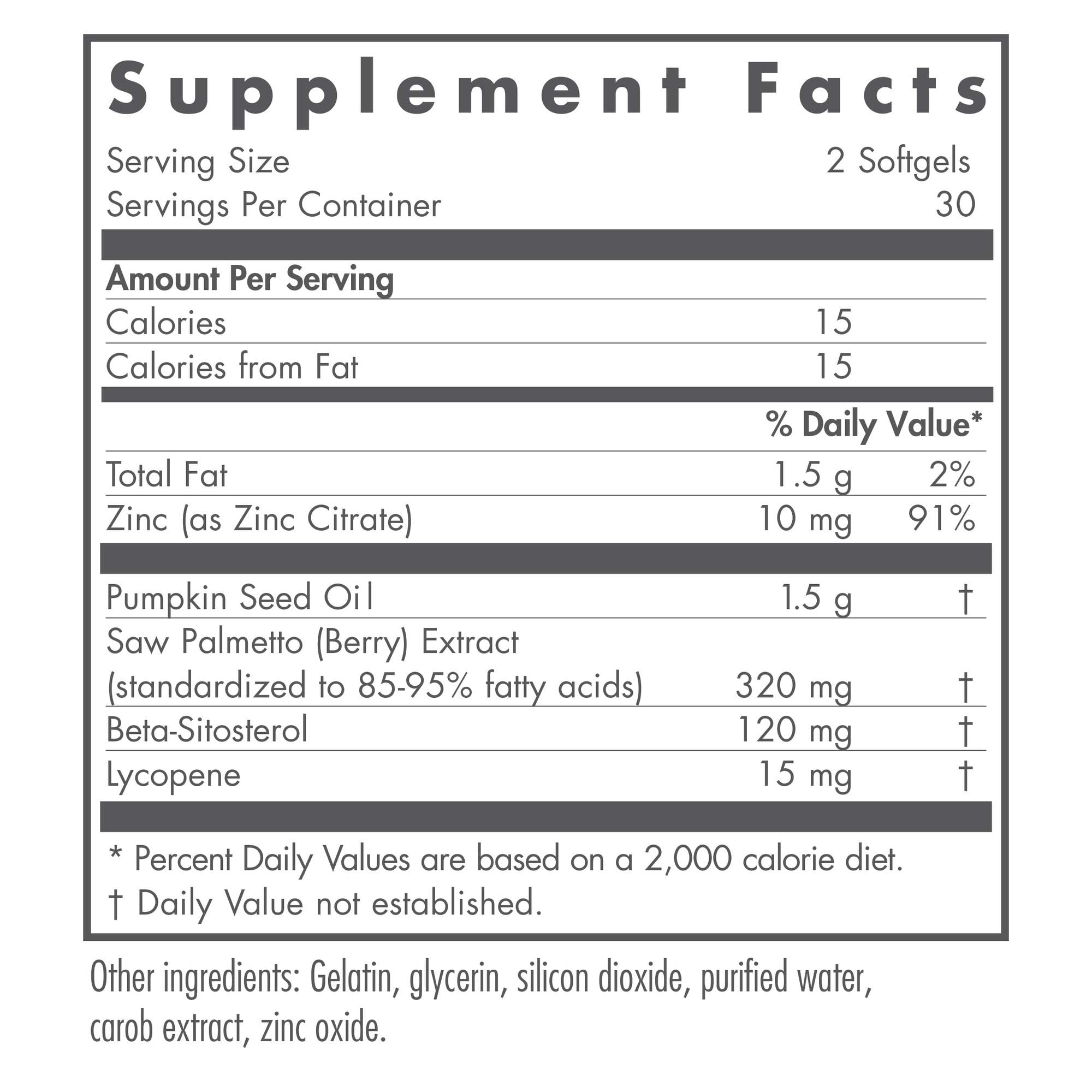 Allure claire de Nutricology Saw Palmetto Complex, etiquette facile à identifier et utiliser.