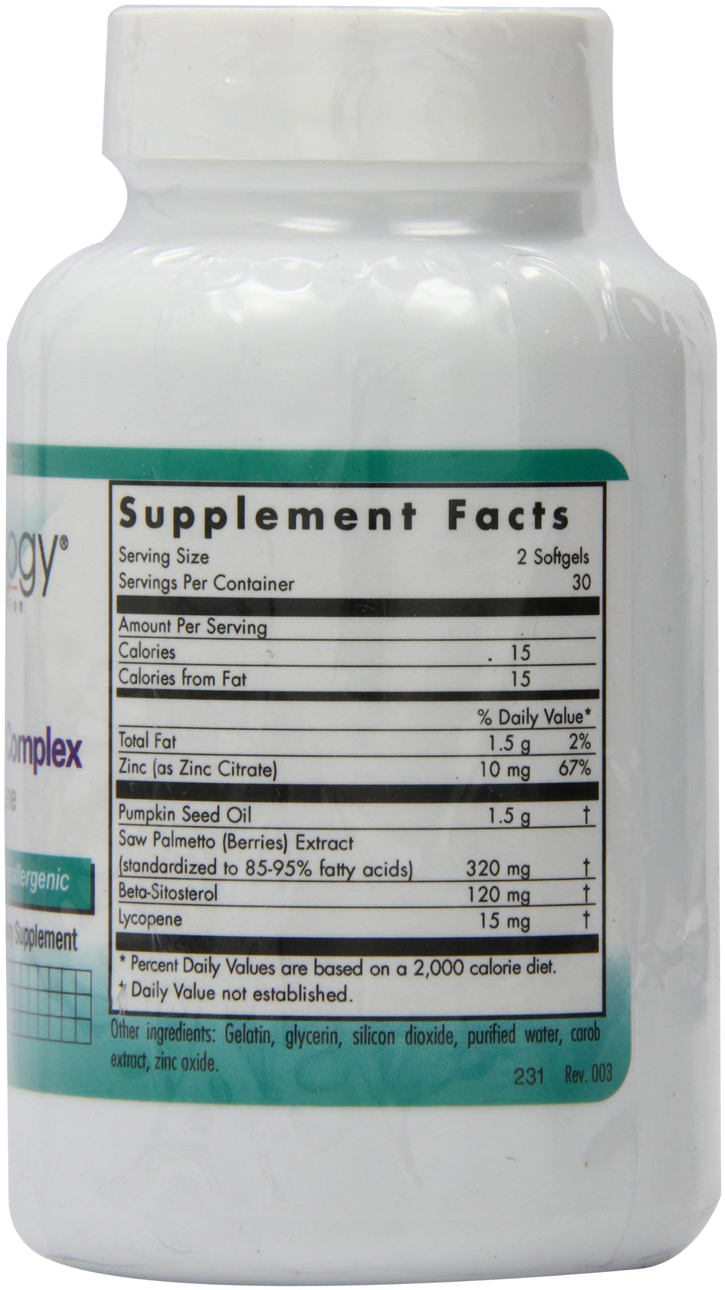 Liste ingrédients Nutricology Saw Palmetto Complex, ingrédients purs et traçabilité assurée.