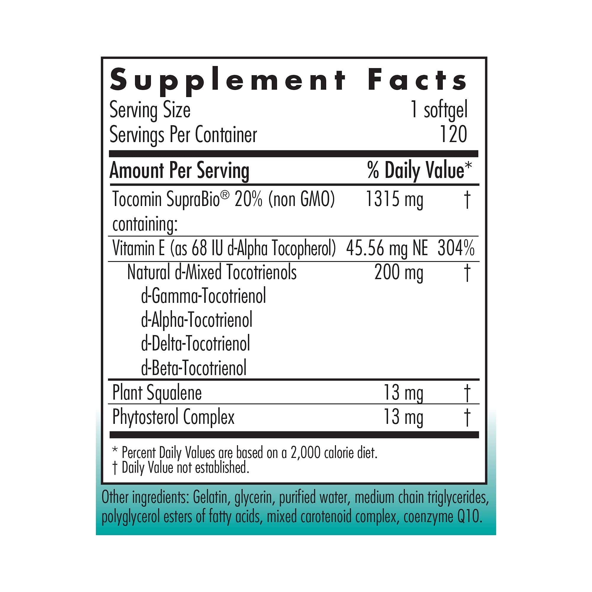 Allergy Research Group Nutricology Tocomin SupraBio : capsules dorées faciles à avaler, confort d'utilisation quotidien.