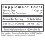 Étiquette NutriCology Zinc Citrate avec ingrédients, utile pour le choix éclairé
