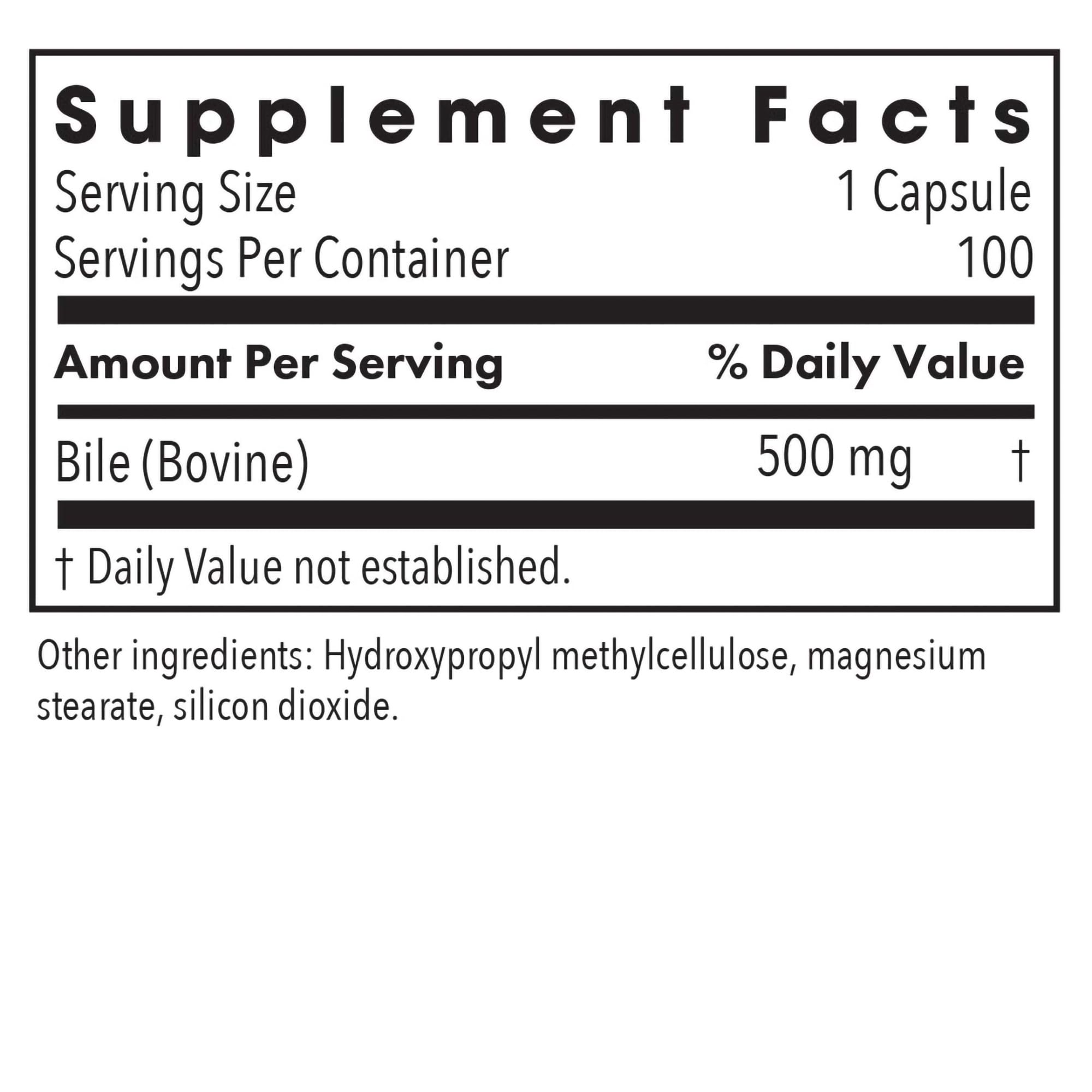 ARG Ox Bile 500 mg - etiquette: informations claires sur les ingrédients.