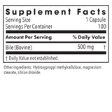 ARG Ox Bile 500 mg - etiquette: informations claires sur les ingrédients.