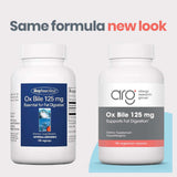 Allergy Research Group Oxbile 125 mg — bouchon ouvert, capsules faciles à avaler.