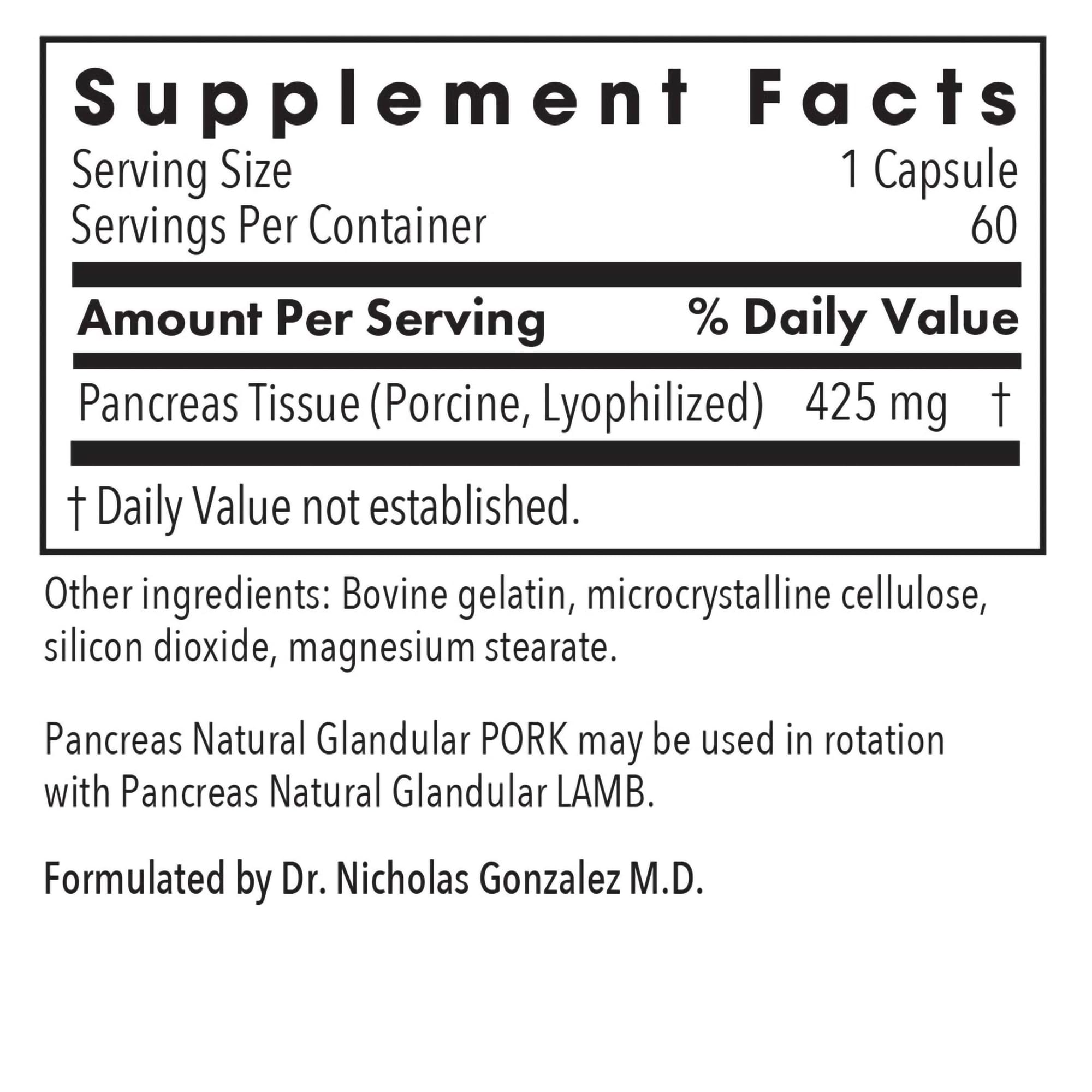 Allergy Research Group Pancreas Natural Glandular - Capsules 425 mg pour une prise simple