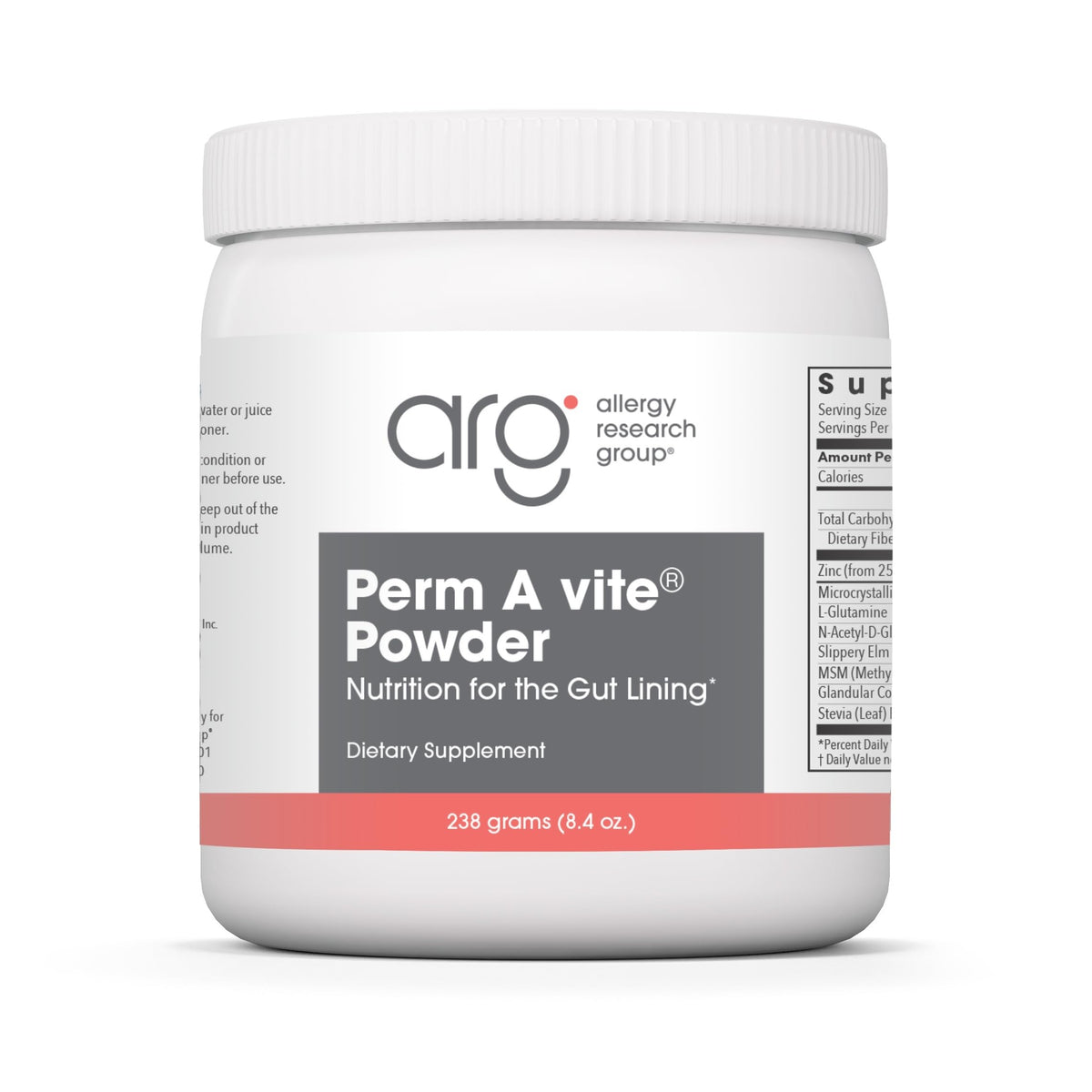 Allergy Research Group Perm A Vite poudre – bouteille visible, soutien digestif potentiel.