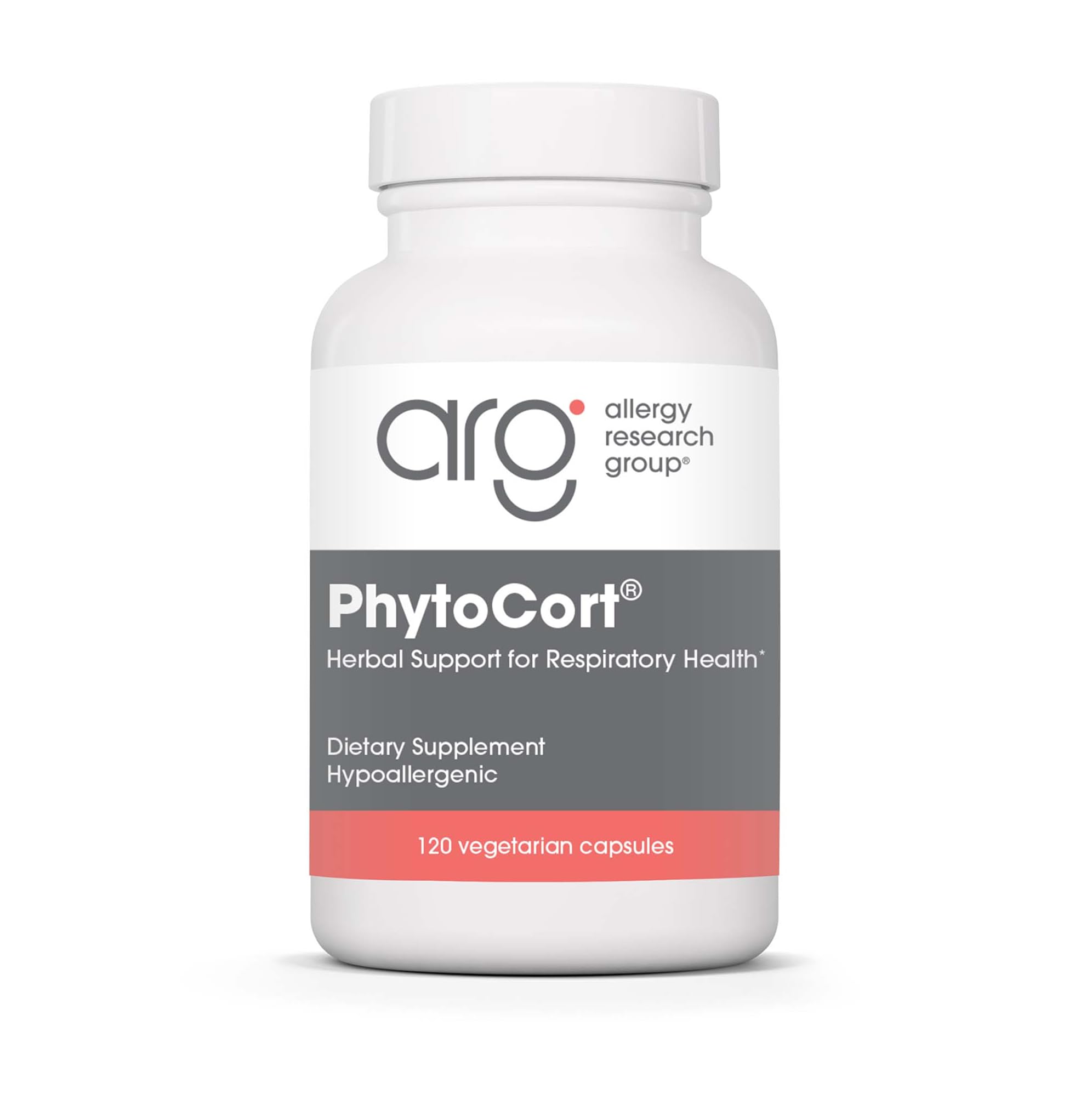 PhytoCort d'Allergy Research Group – bouteille prête à soutenir la respiration au quotidien.