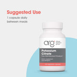 Allergy Research Group Potassium Citrate sur l'étiquette : pureté et standards élevés.