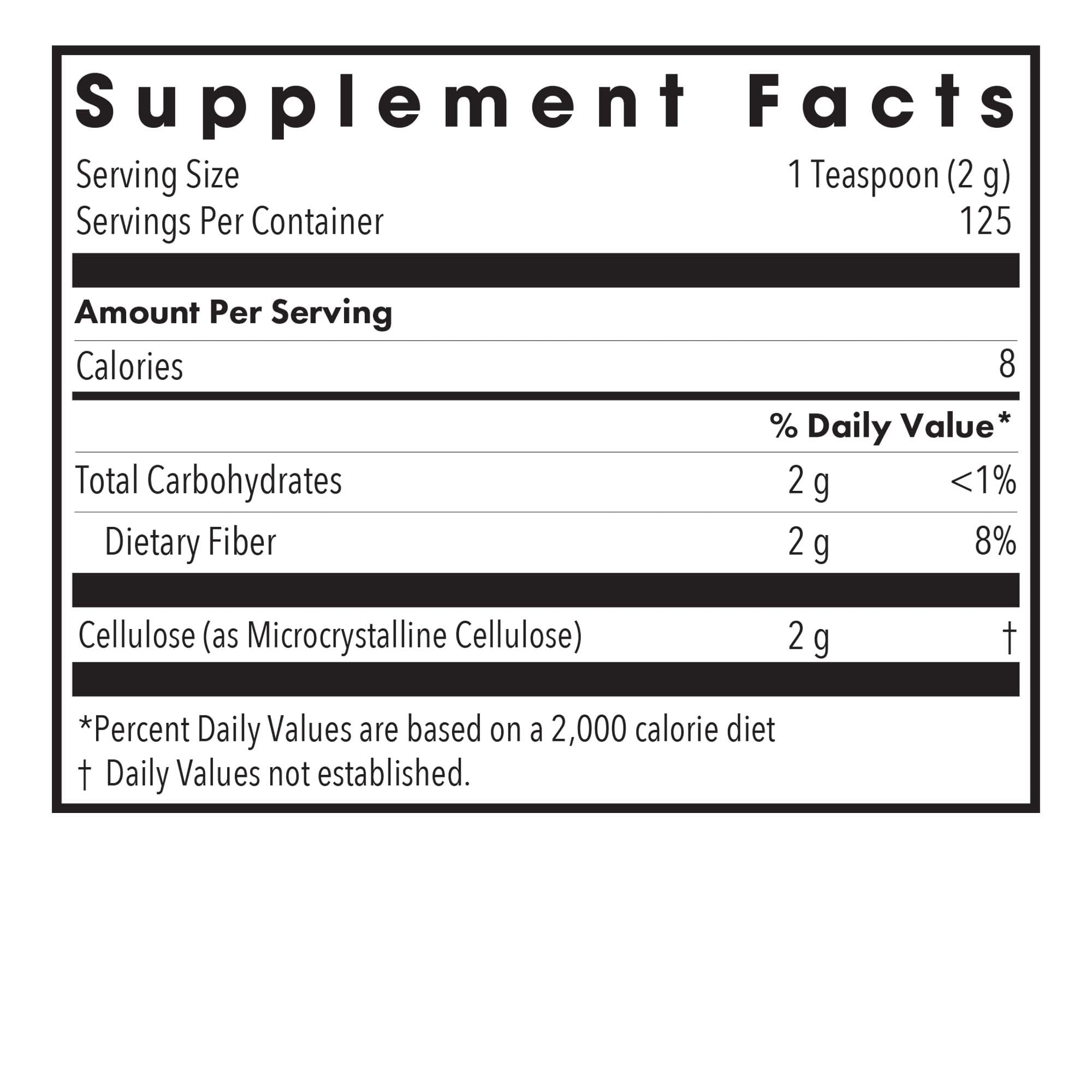 Allergy Research Group Poudre cellulose microcristalline – emballage pratique pour rangement.