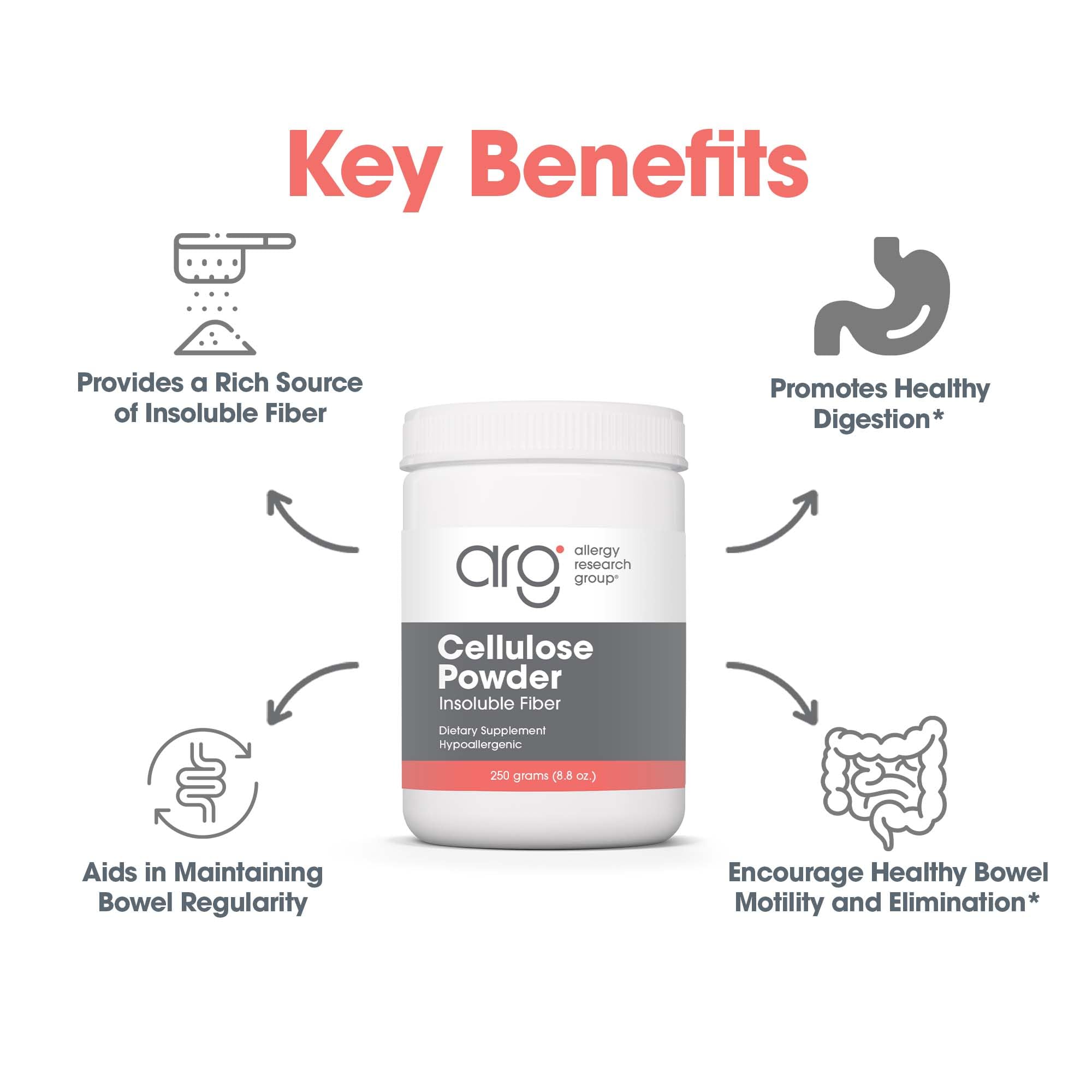 Allergy Research Group Poudre cellulose microcristalline – mélange neutre pour boissons et shakes.