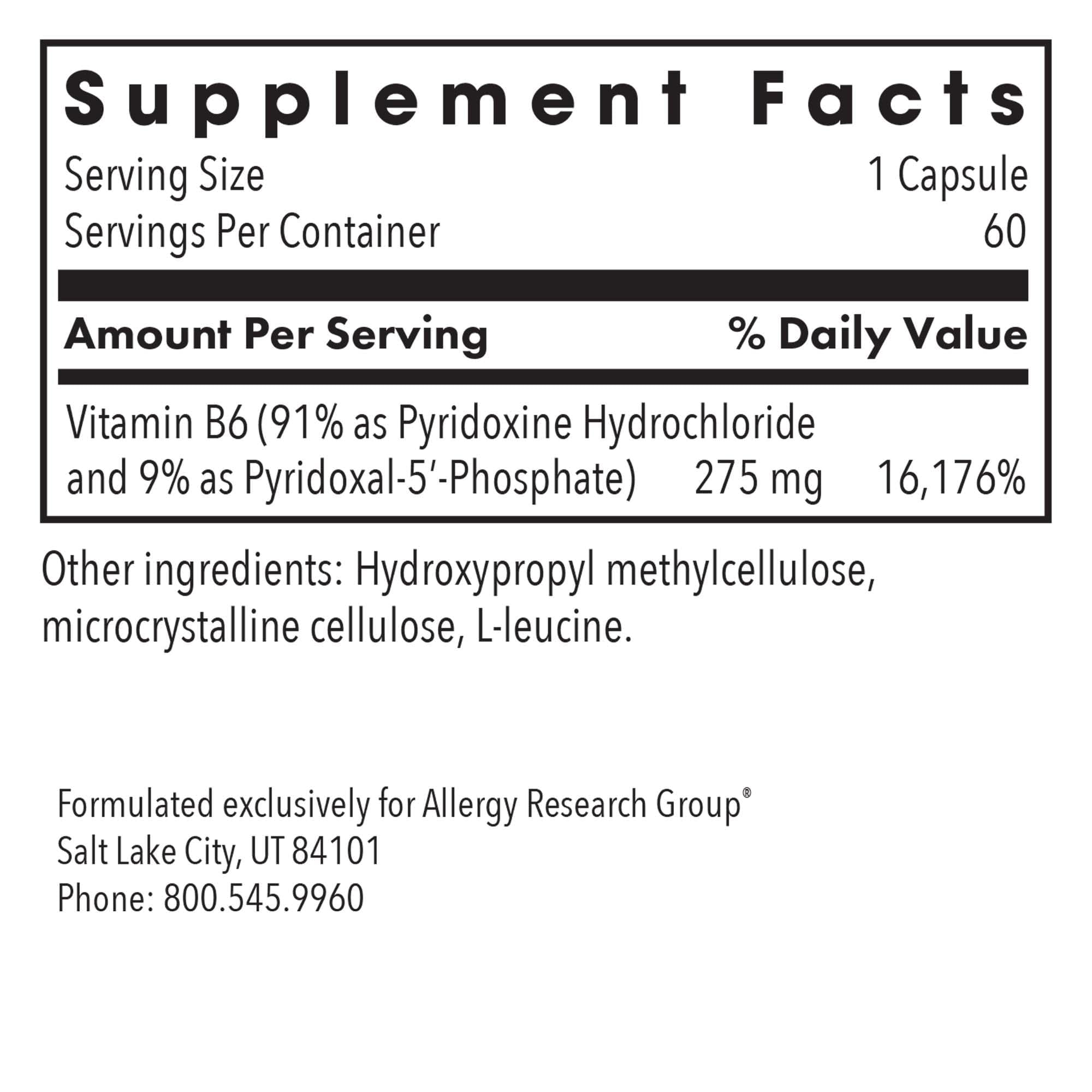 Capsules Allergy Research Group P5P pour un apport quotidien pratique.