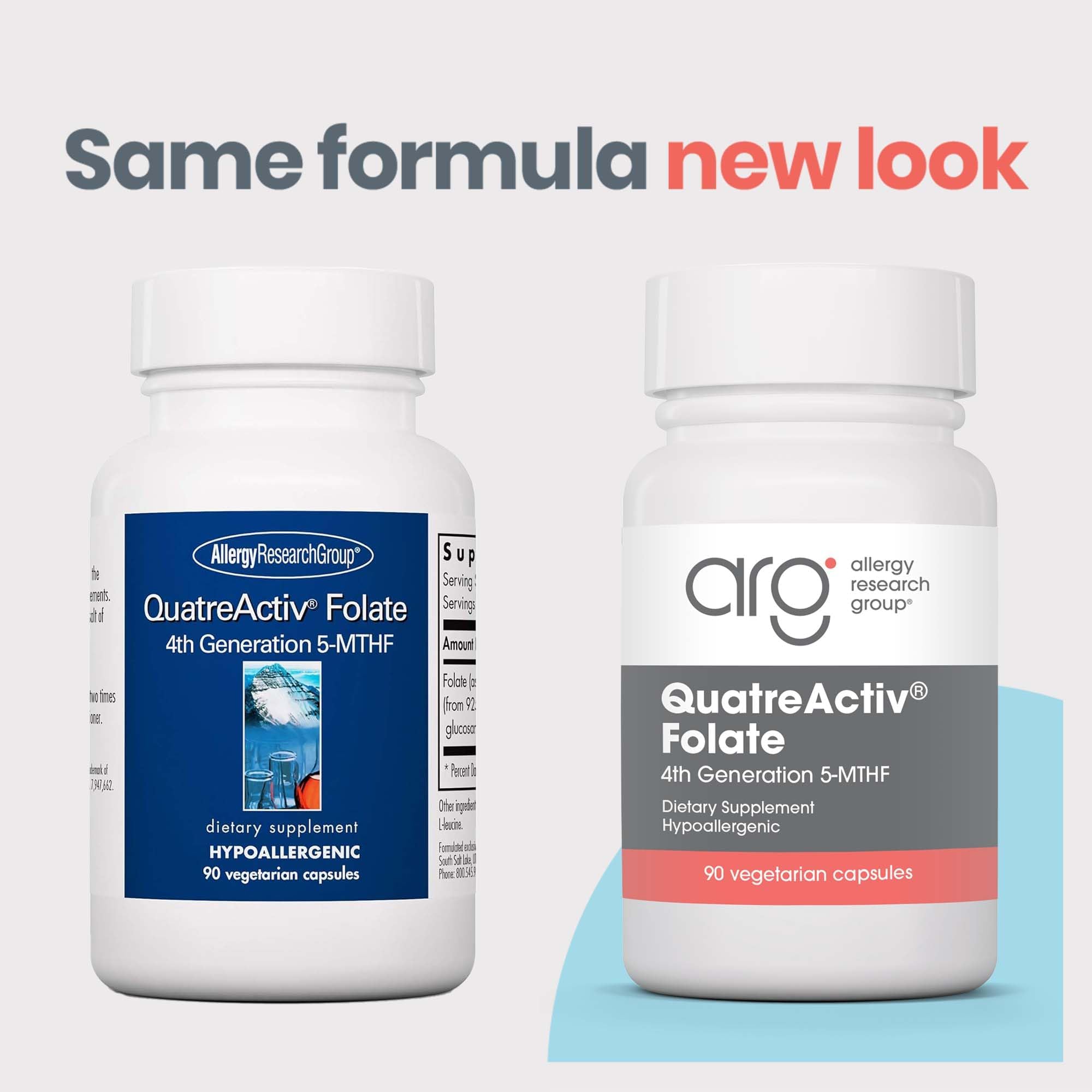 Allergy Research Group QuatreActiv Folate étiquette — dosage clair et fiable
