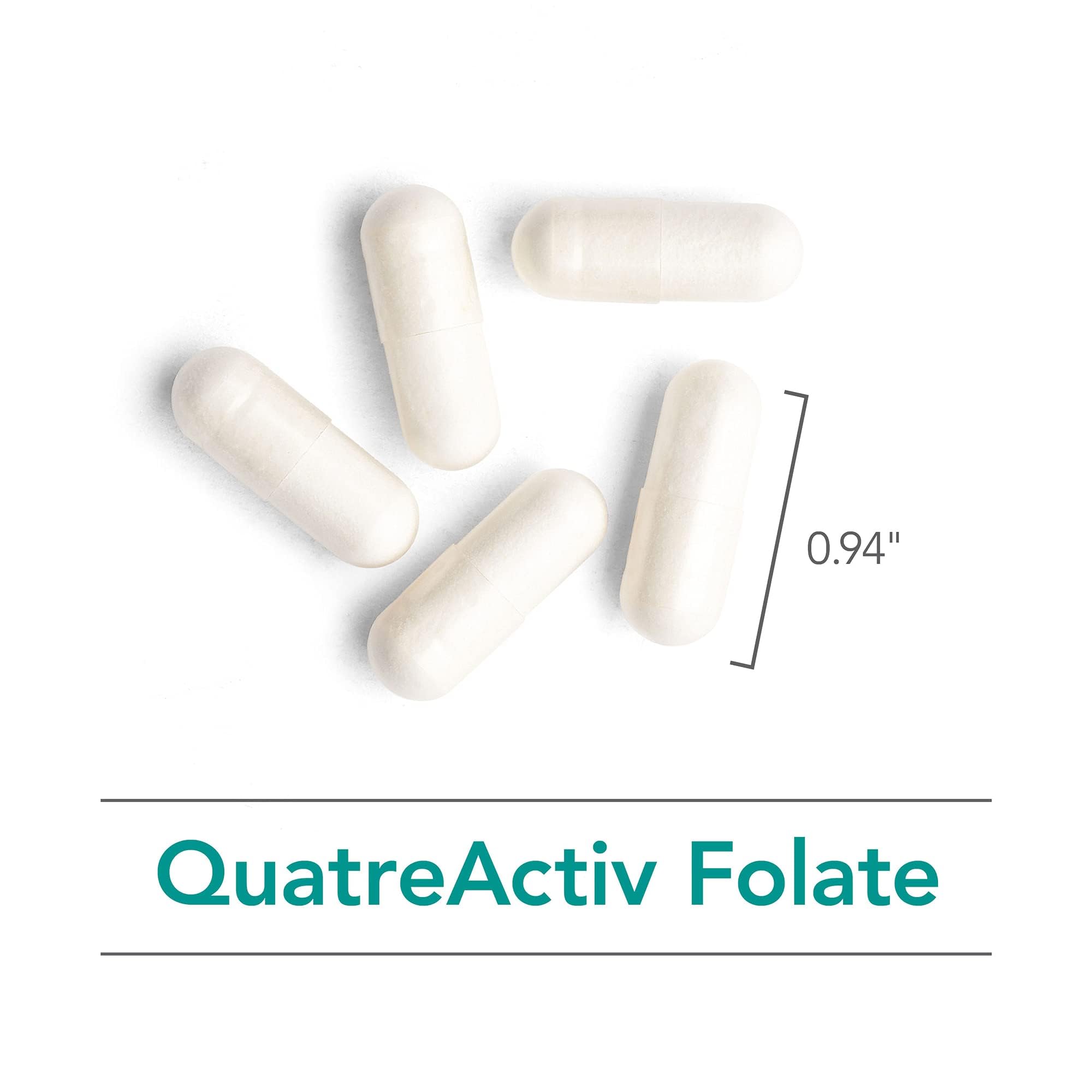 Allergy Research Group QuatreActiv Folate: vue rapprochée des capsules évoquant leur facilité d'utilisation.