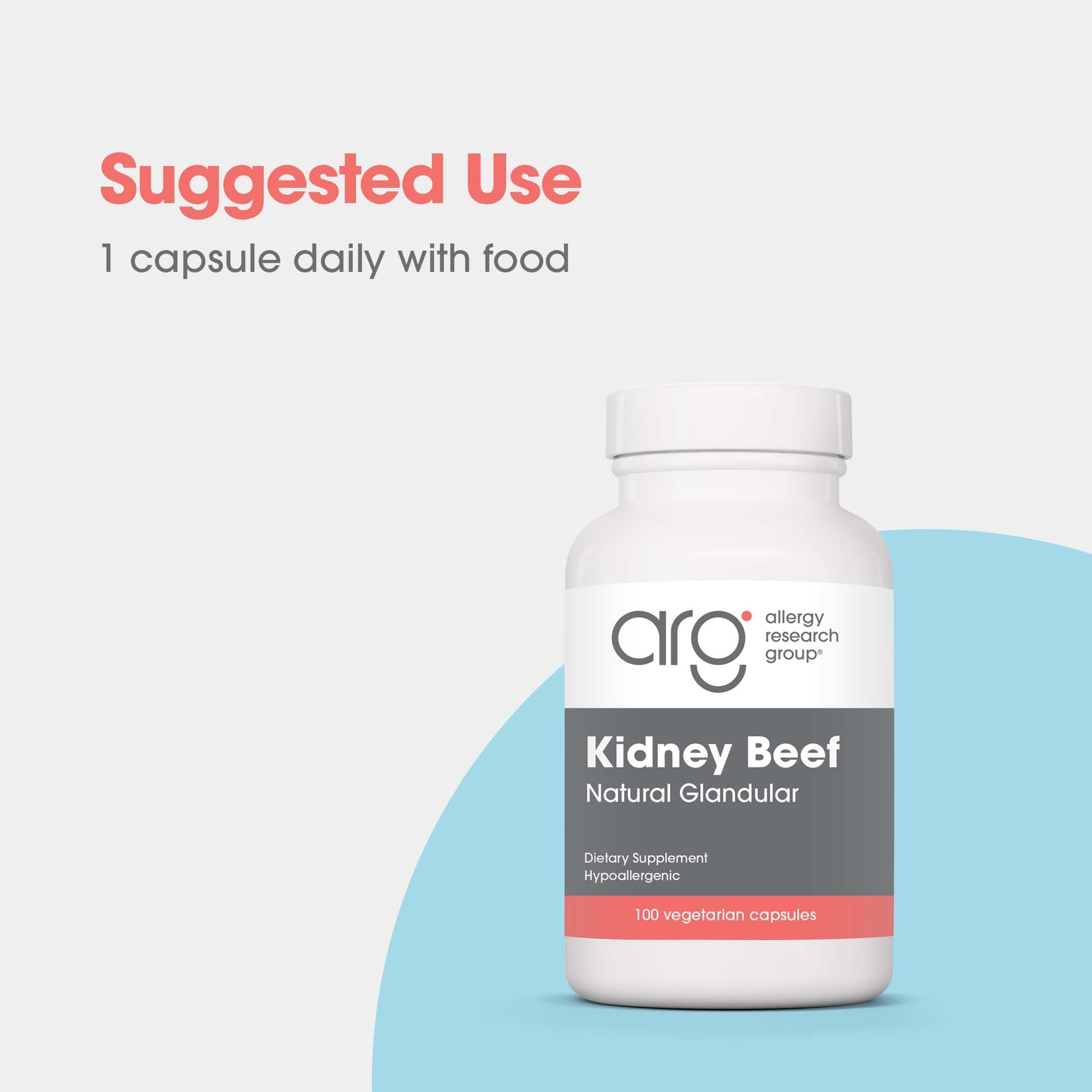 Allergy Research Group : tissu rénal bovin, 500 mg par capsule, option pratique