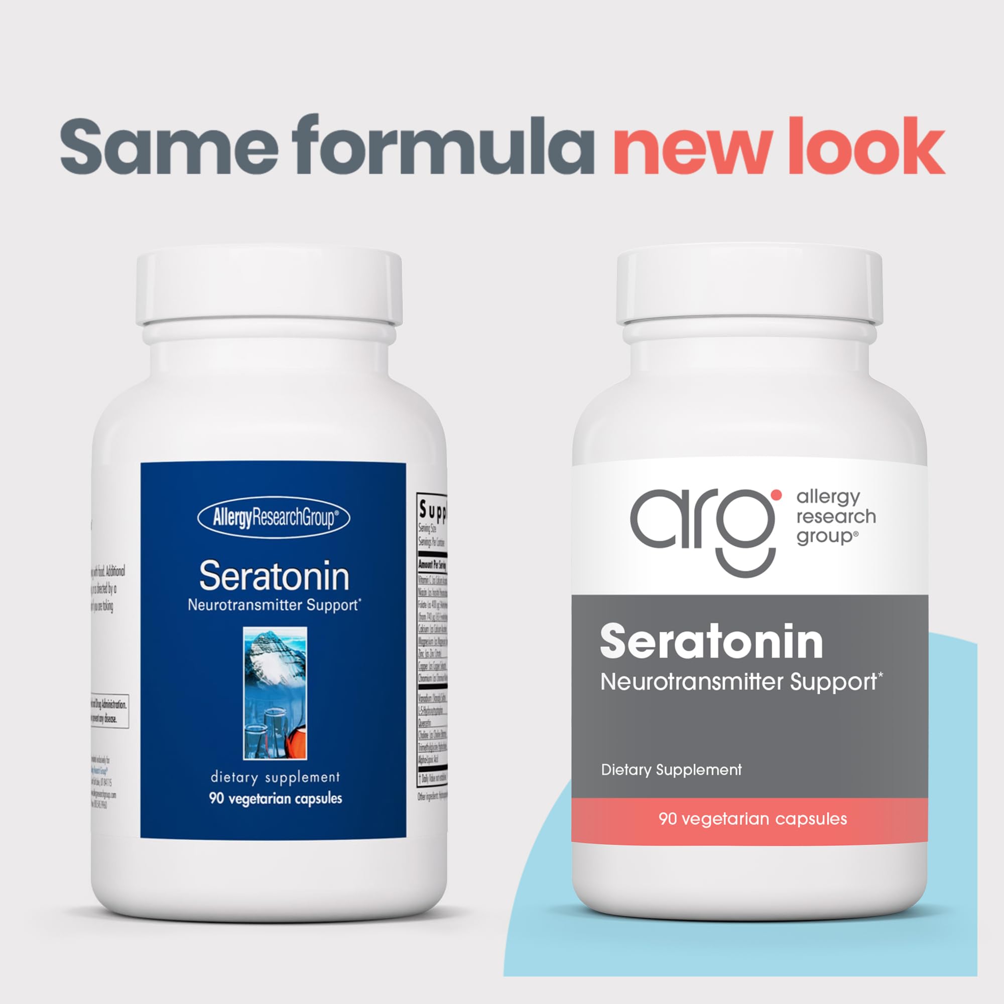 Allergy Research Group Sératonin : étiquette montrant ingrédients 5-HTP et pureté