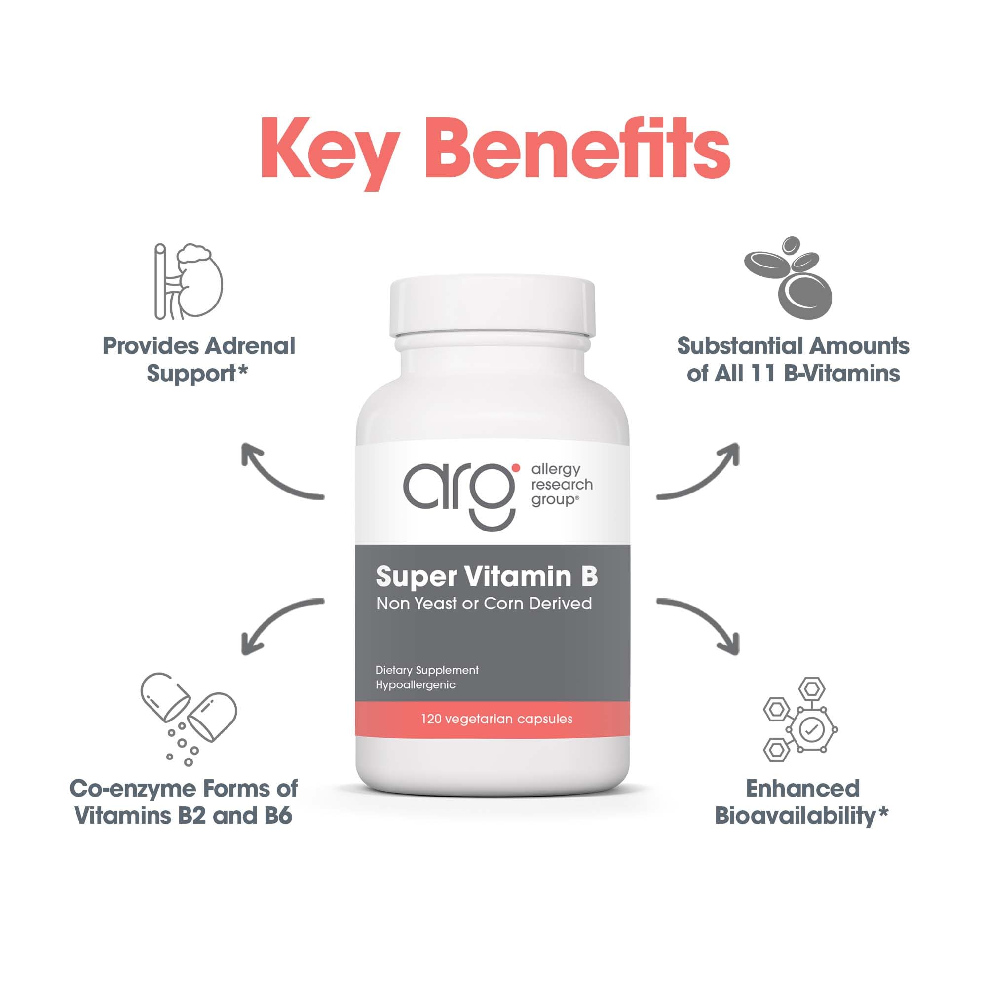 Allergy Research Group Supplément Vitamine B capsules végétariennes faciles à avaler.