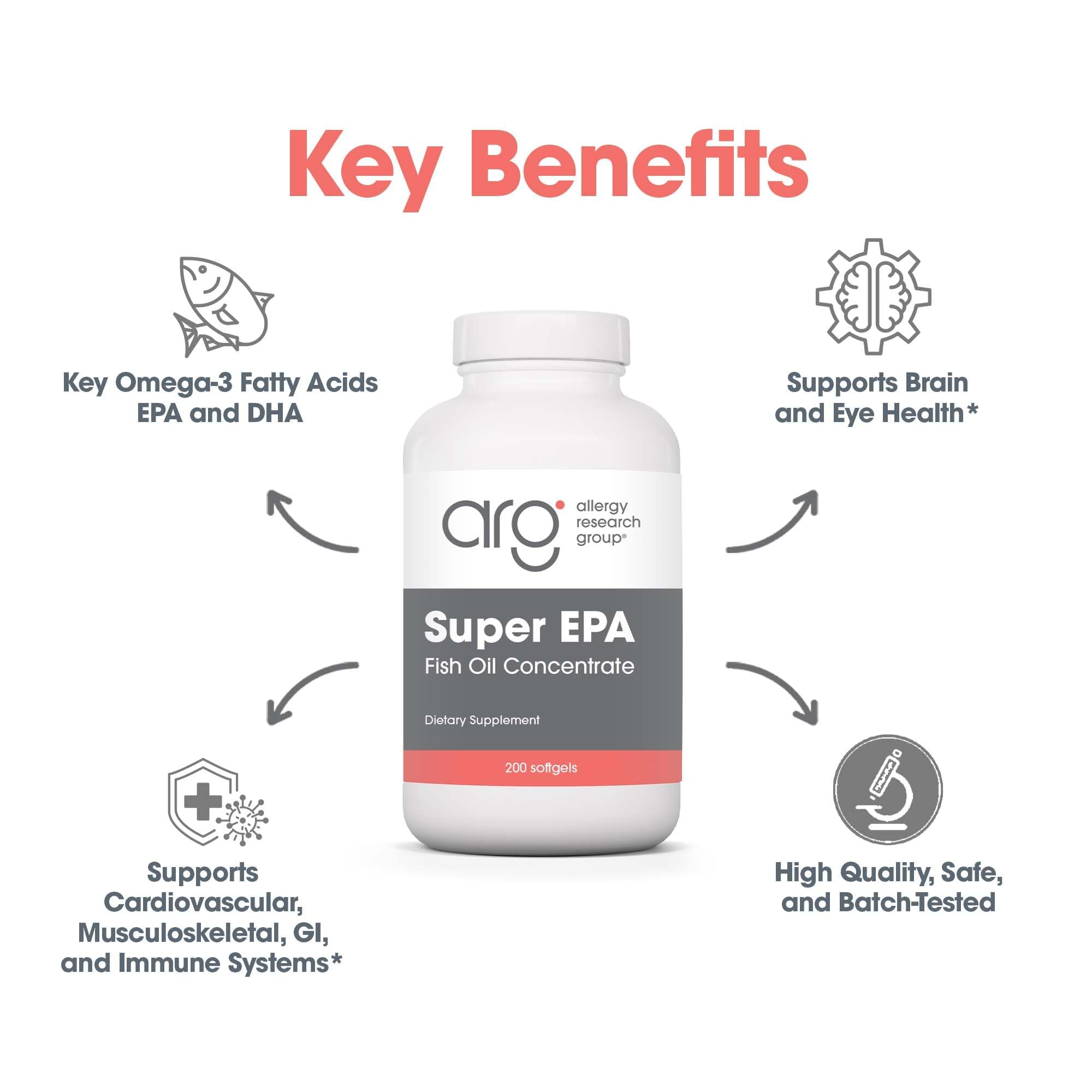 Allergy Research Group Super EPA, emballage durable reflétant l engagement écologique.