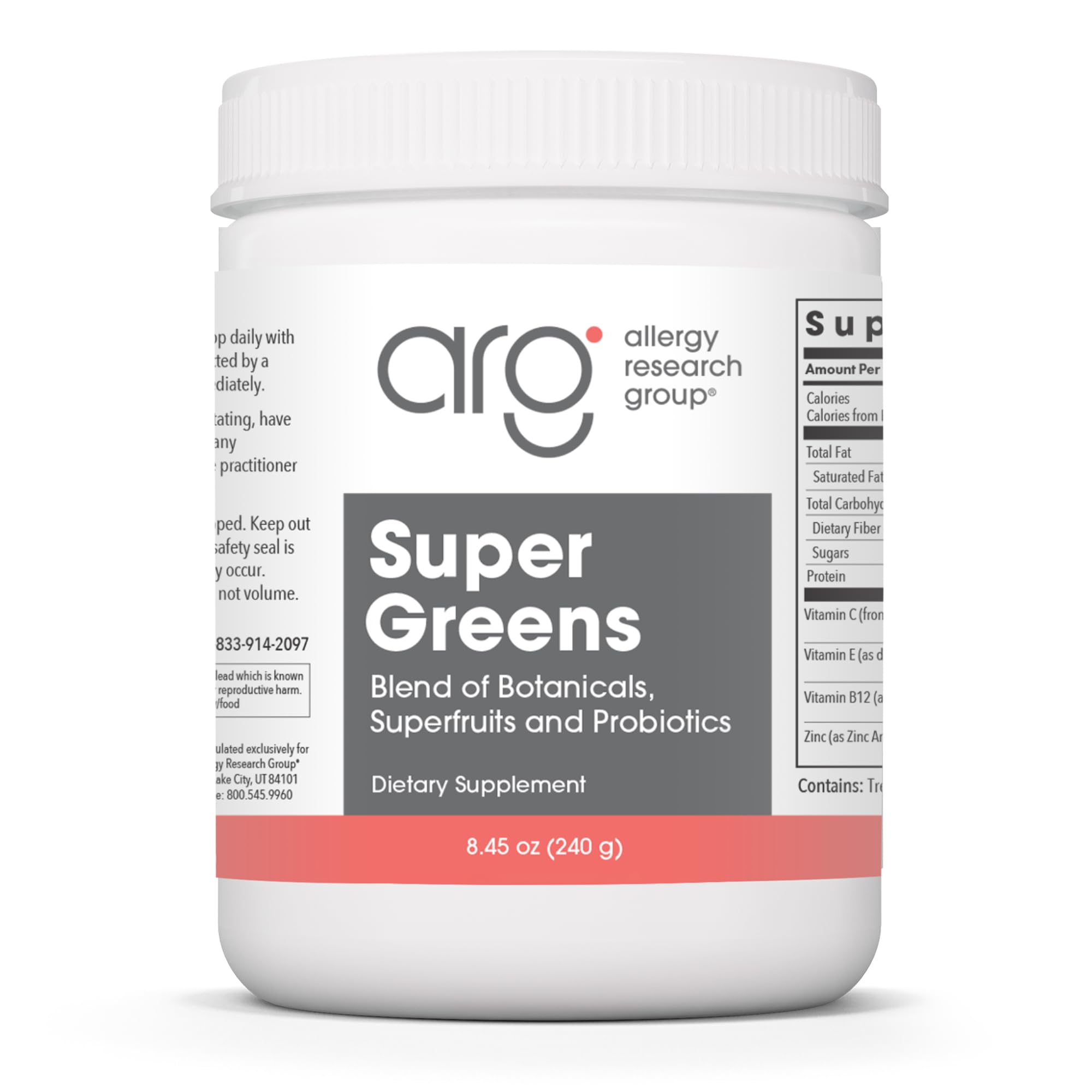 Allergy Research Group Super Greens – bouteille pratique pour la routine nutritionnelle.