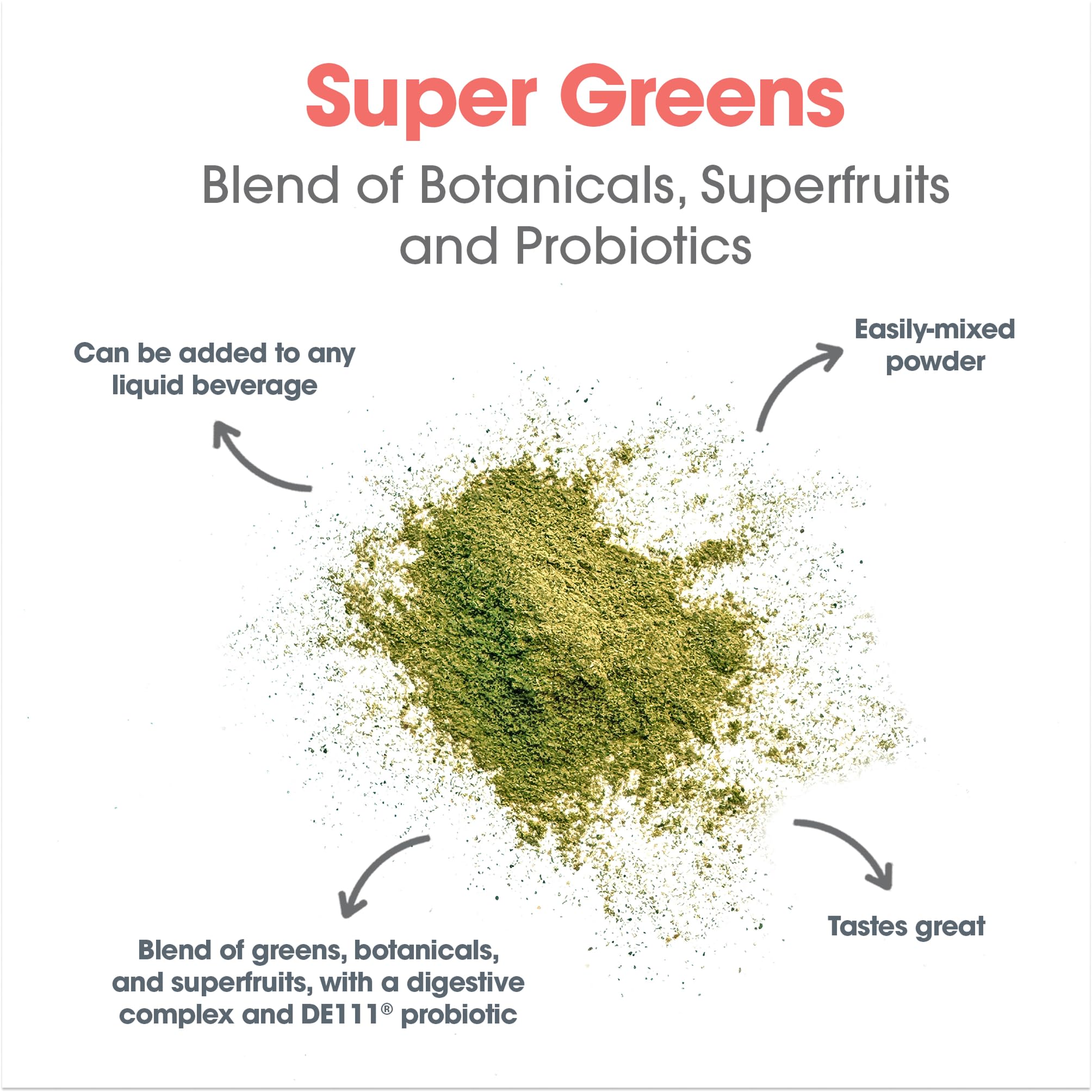 Allergy Research Group Super Greens – mélange rapide dans eau ou jus.
