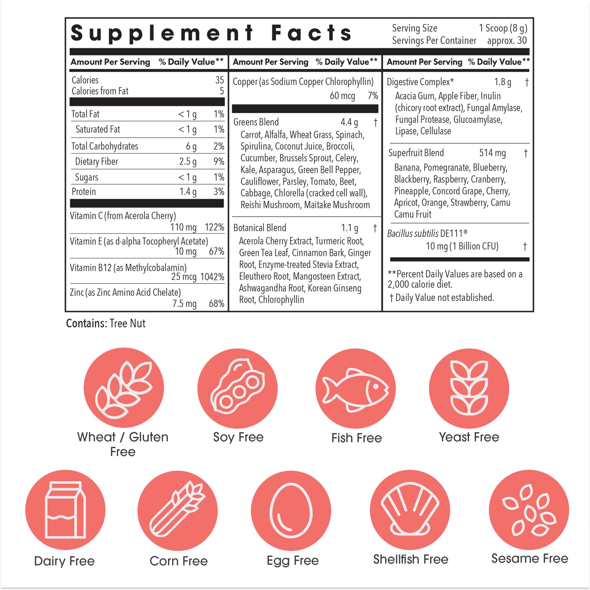 Allergy Research Group Super Greens – poudre fine, facile à dissoudre en boisson.