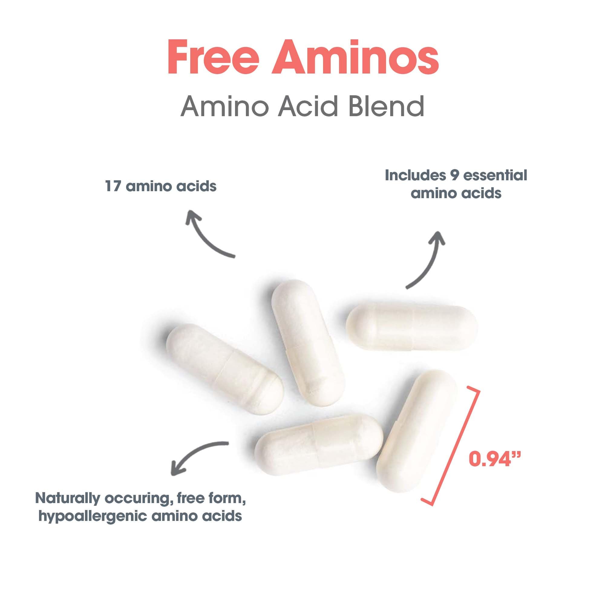 Allergy Research Group Free Aminos - Dose quotidienne recommandée affichée pour faciliter l'utilisation